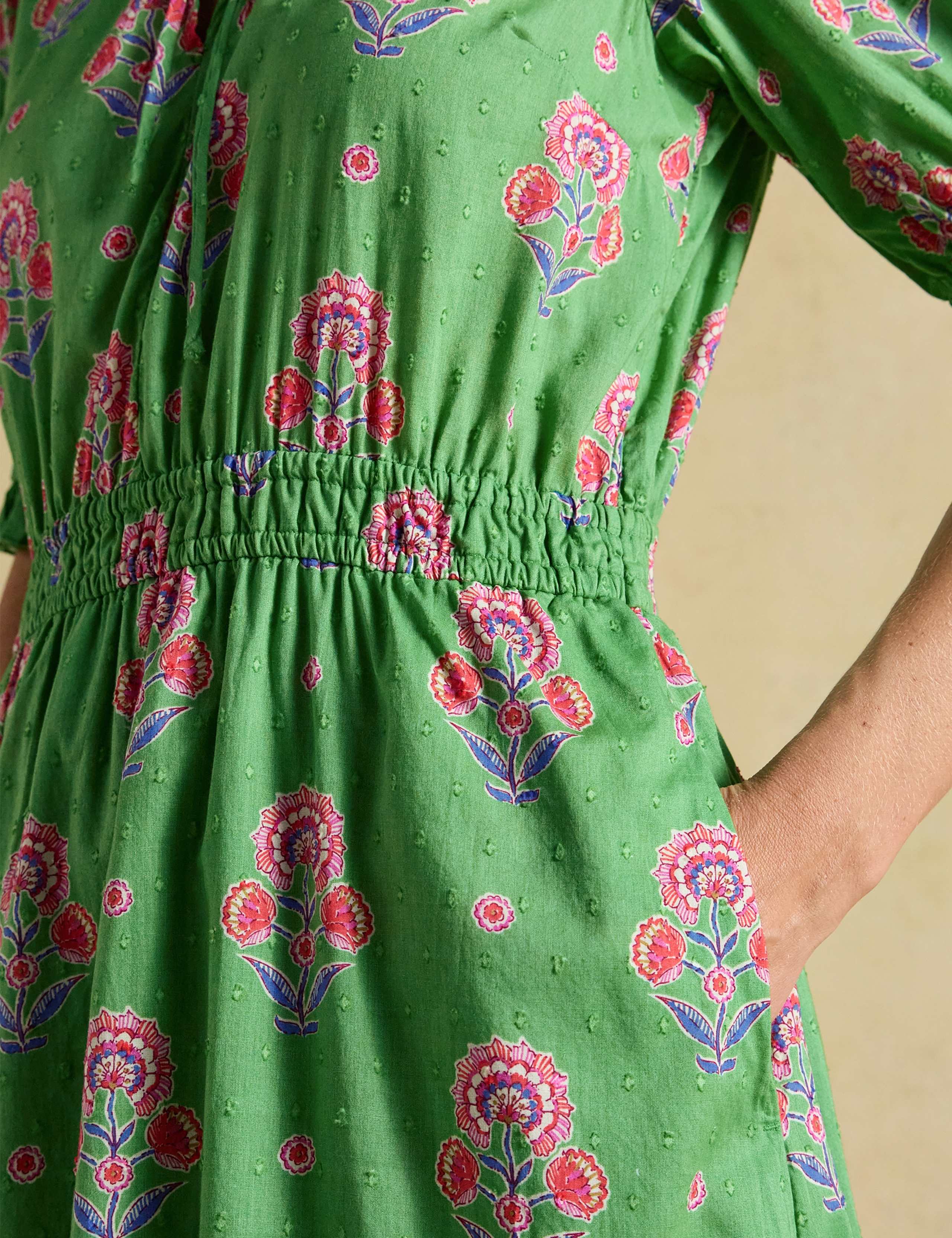 Pure Cotton Floral Tie Neck Midi Dress 7 of 9