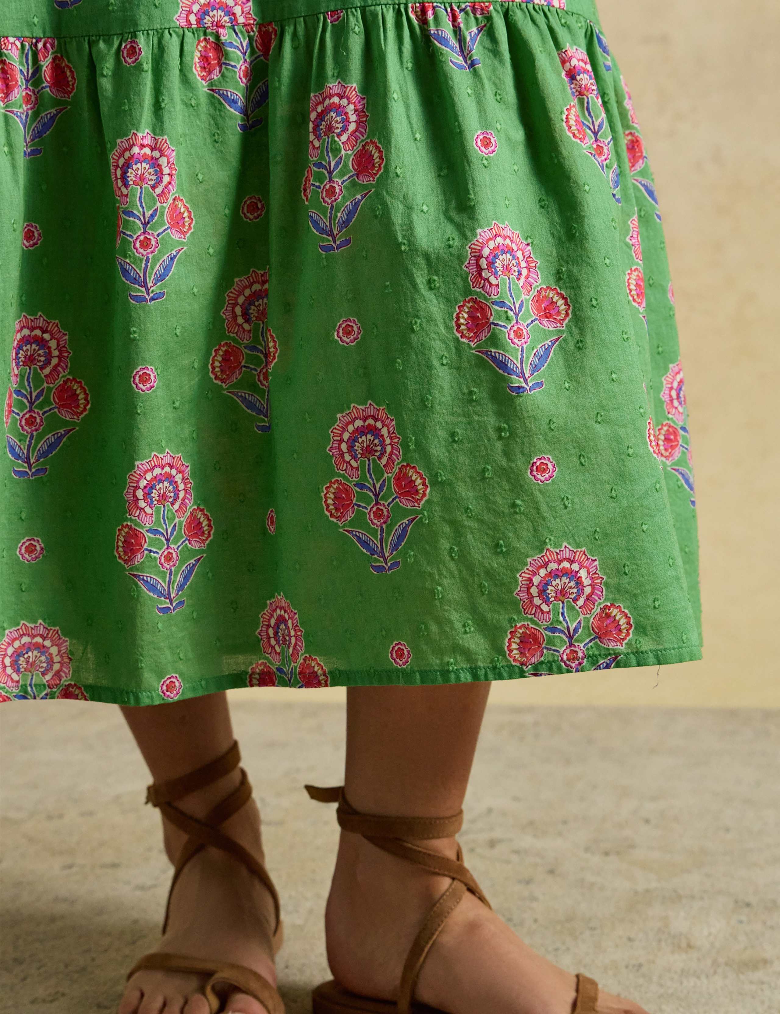 Pure Cotton Floral Tie Neck Midi Dress 8 of 9