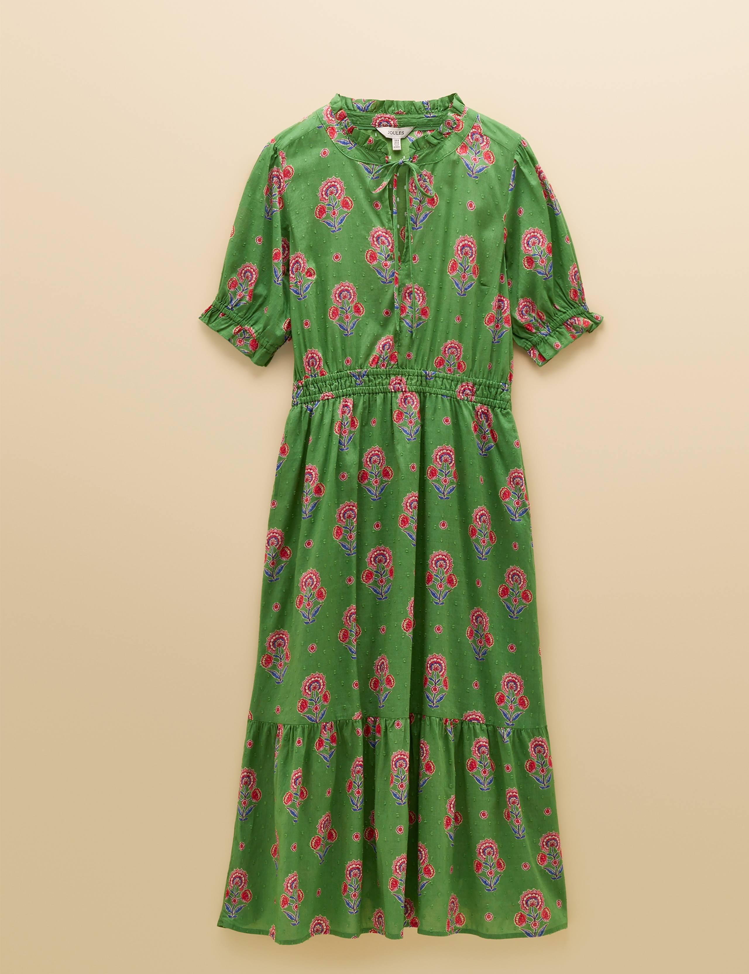 Pure Cotton Floral Tie Neck Midi Dress 2 of 9
