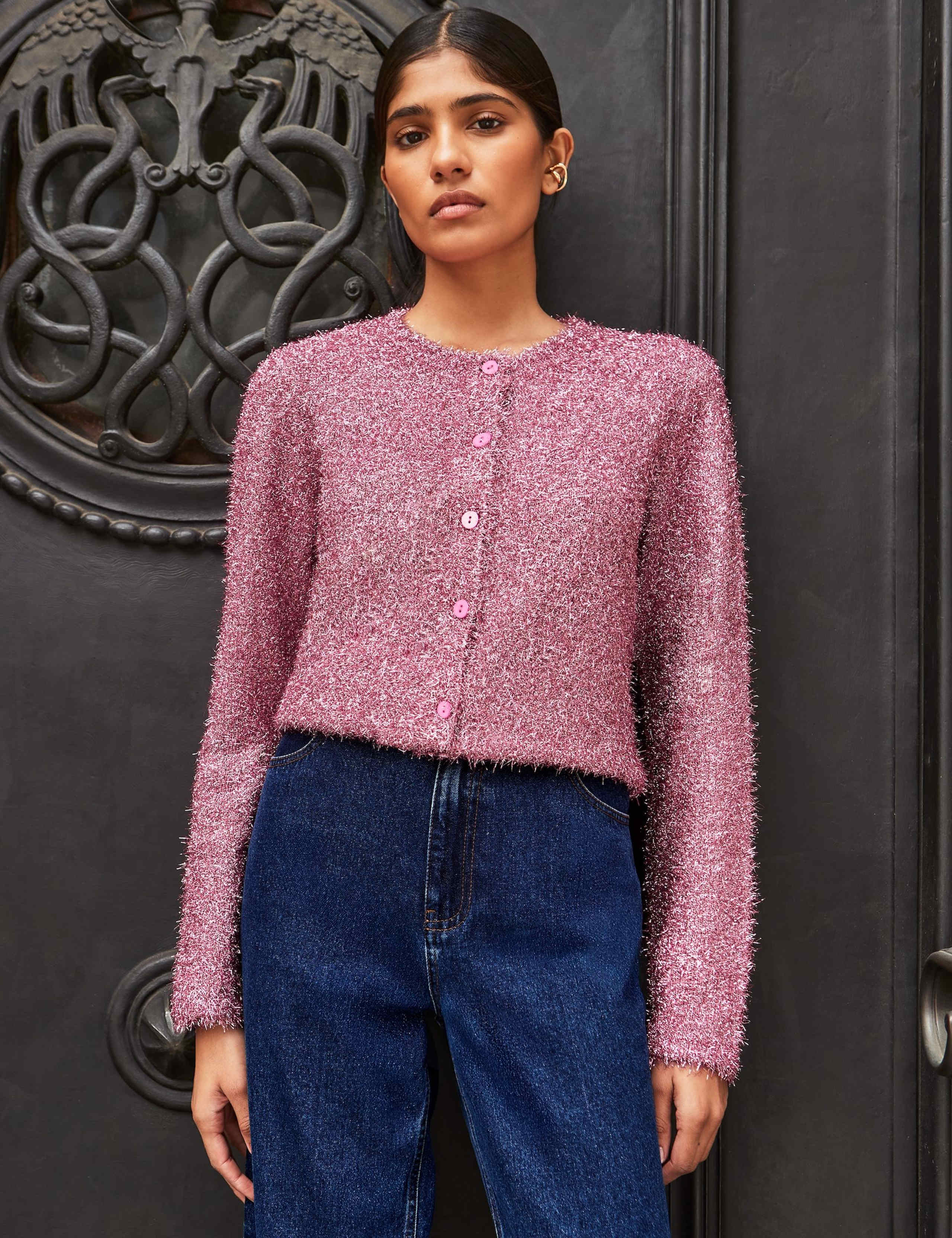 Sparkly Crew Neck Button Through Cardigan 2 of 4