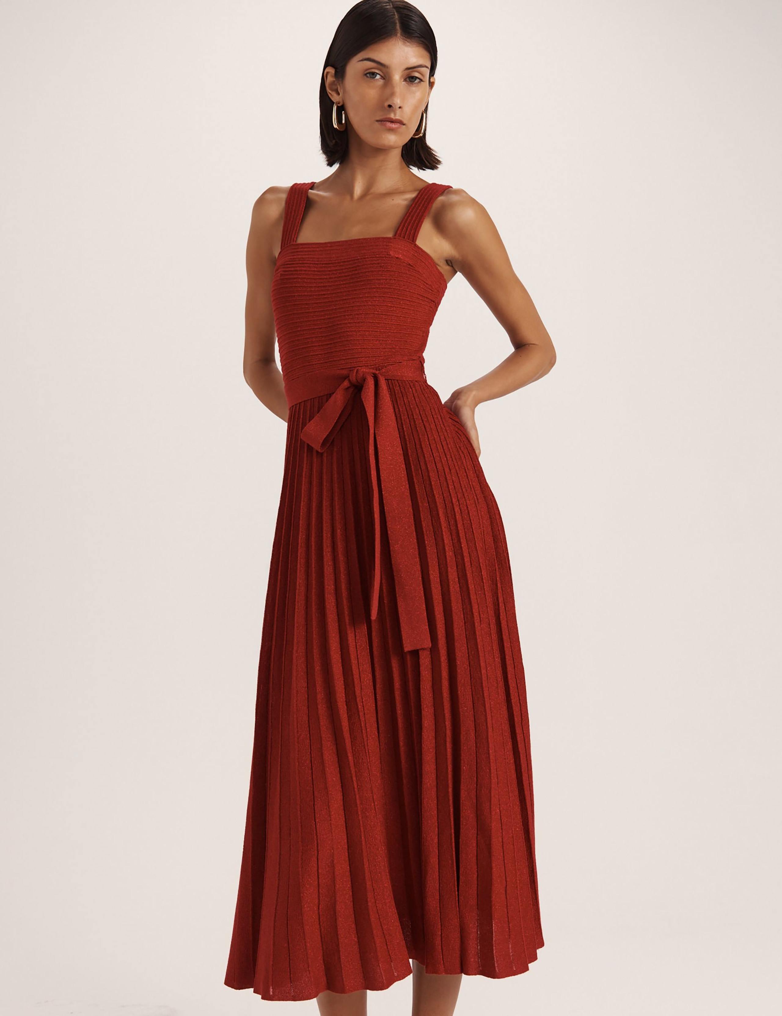 Sparkly Square Neck Belted Midi Skater Dress 4 of 8