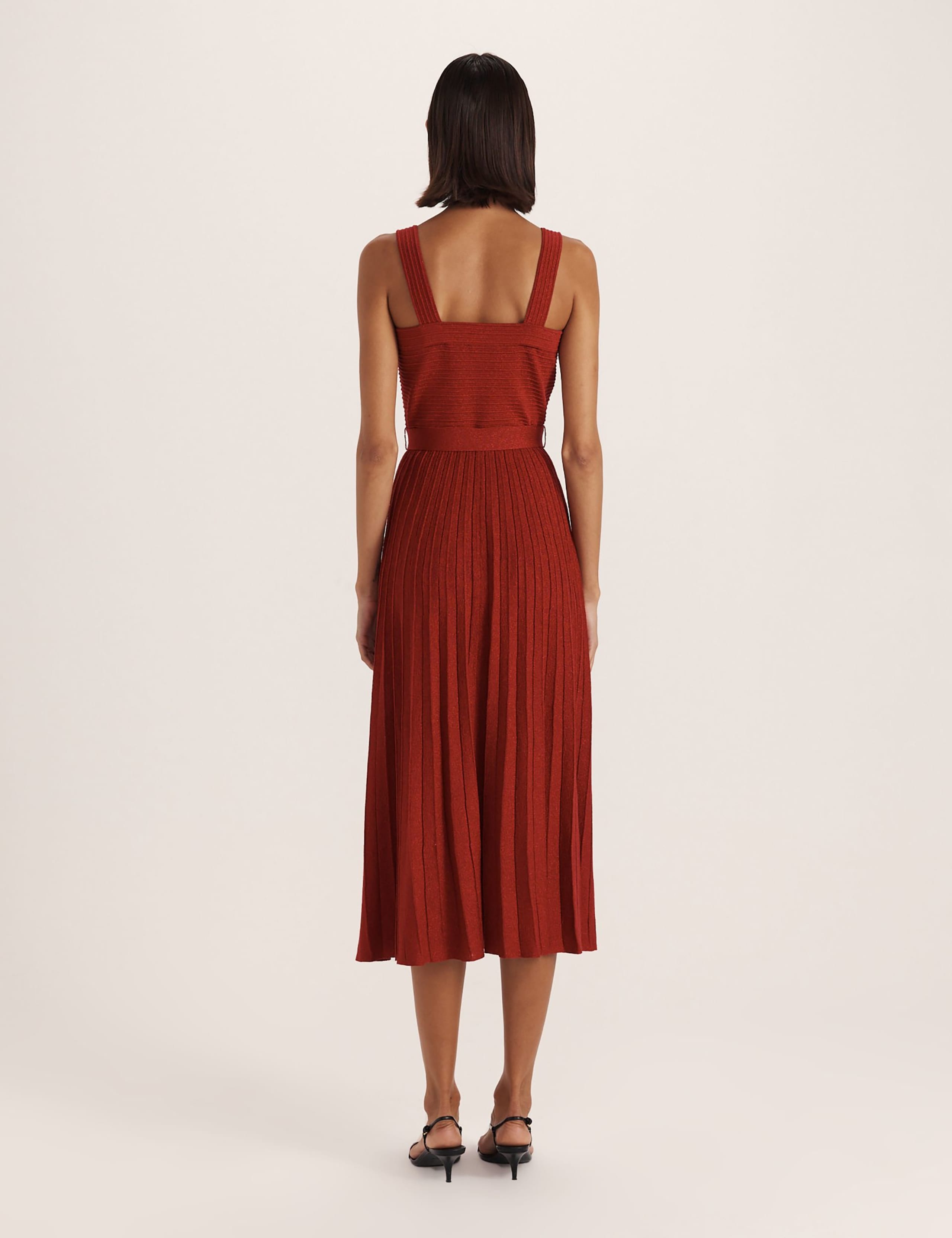 Sparkly Square Neck Belted Midi Skater Dress 5 of 8