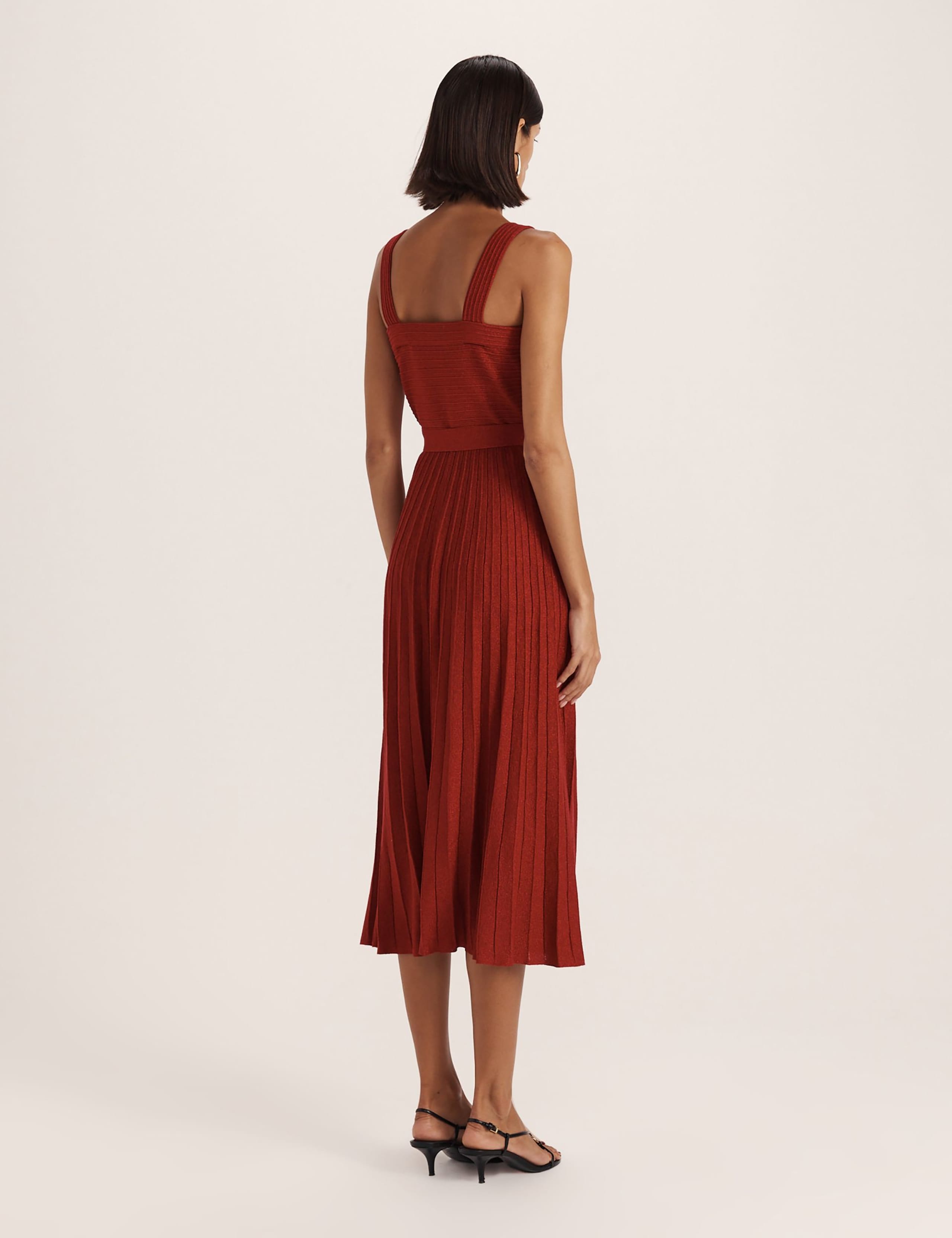 Sparkly Square Neck Belted Midi Skater Dress 8 of 8