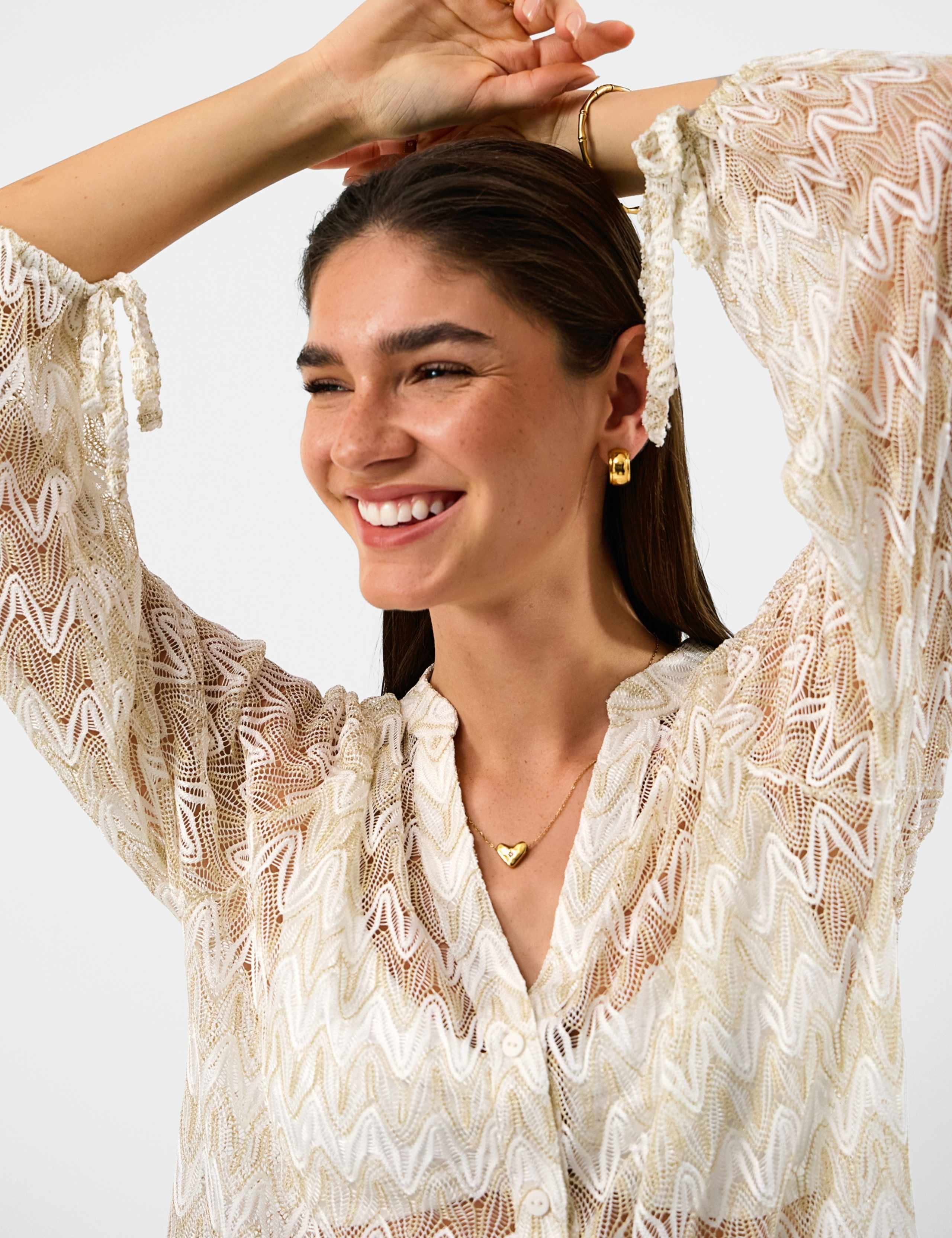 Striped Metallic Button Through Beach Shirt 3 of 5