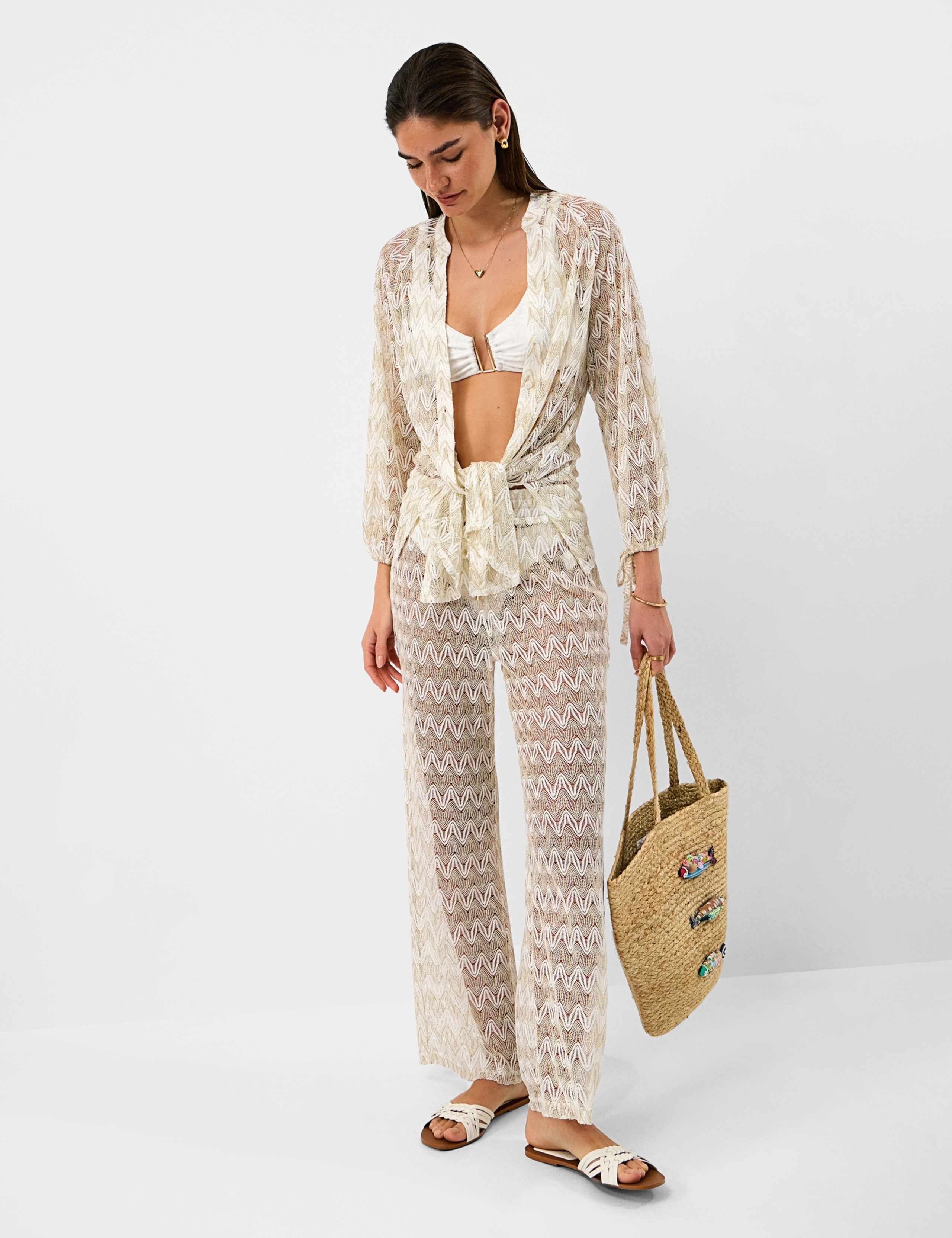 Striped Metallic Button Through Beach Shirt 4 of 5