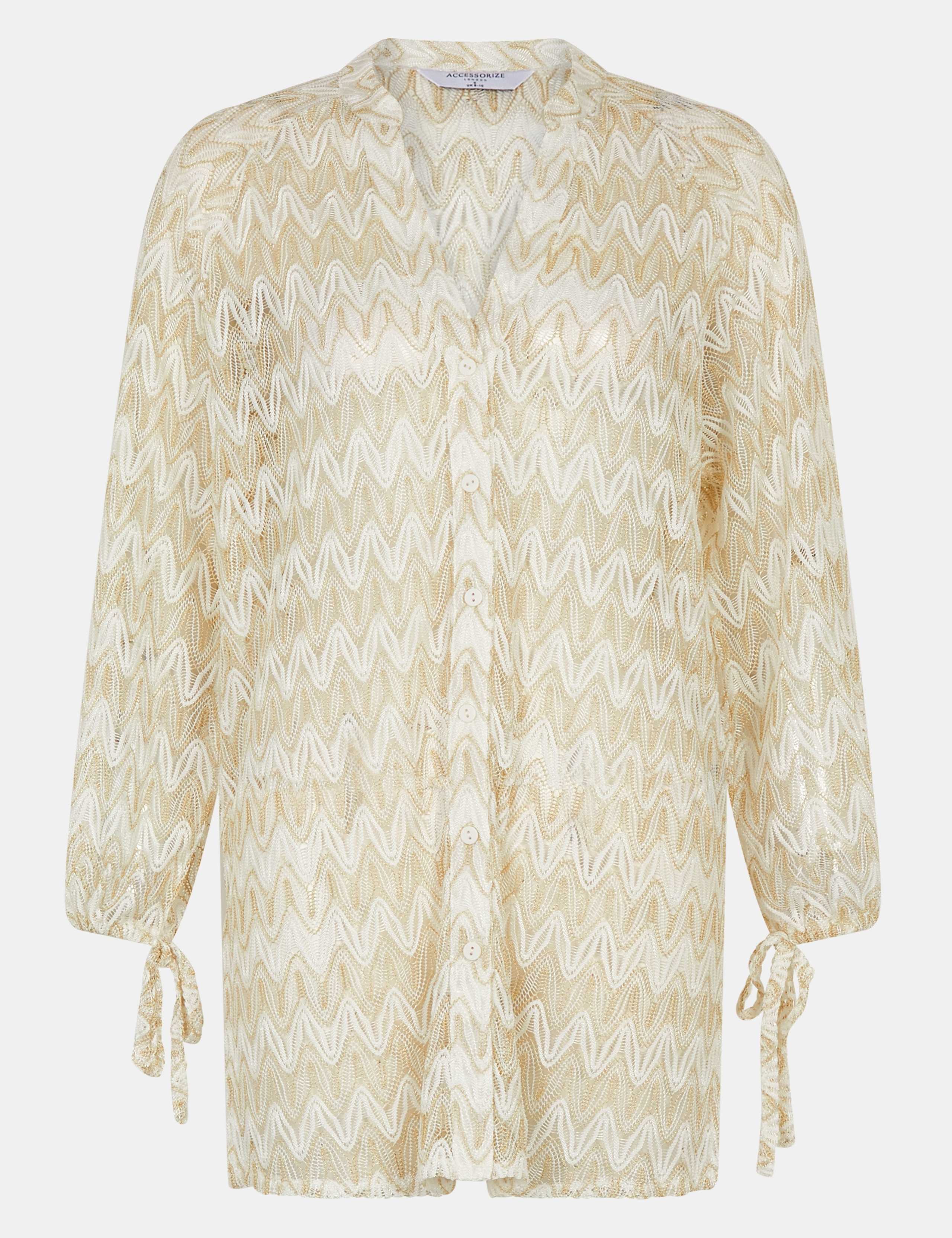 Striped Metallic Button Through Beach Shirt 2 of 5