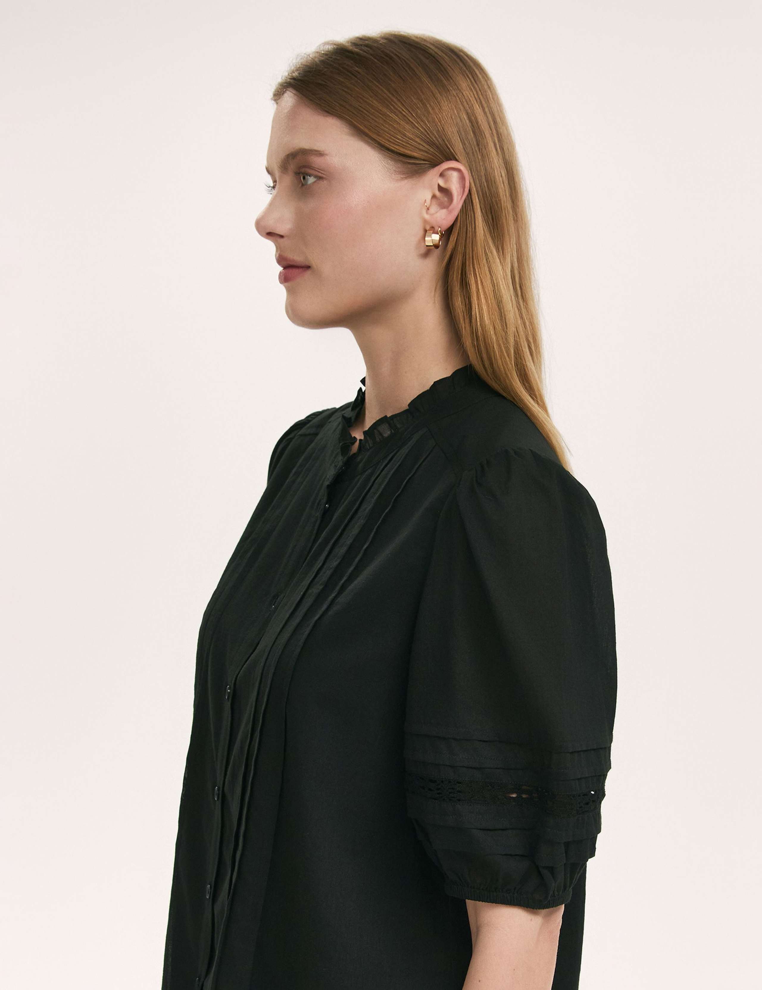 Pure Cotton Frill Neck Pleat Detail Blouse 2 of 4