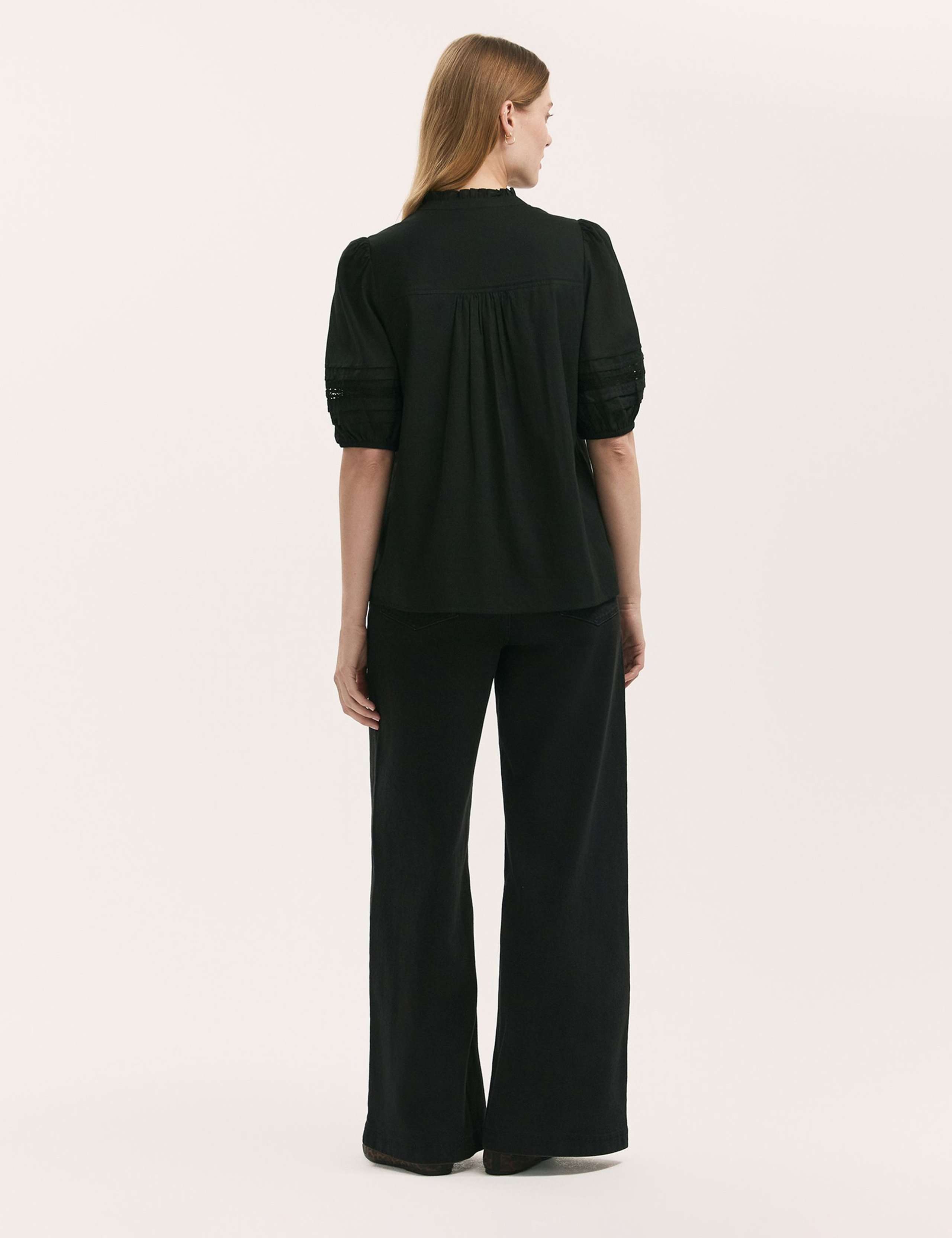 Pure Cotton Frill Neck Pleat Detail Blouse 4 of 4