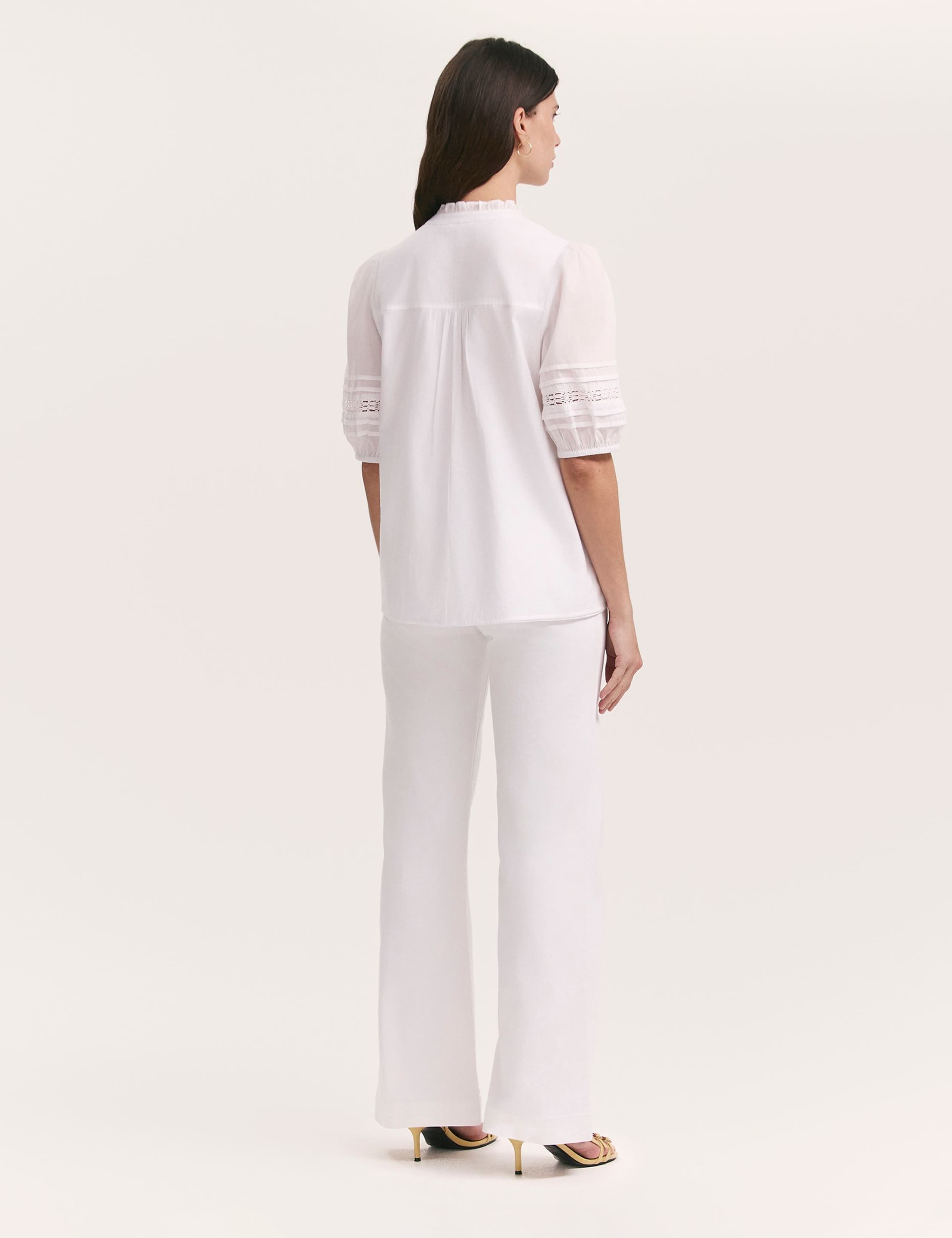 Pure Cotton Frill Neck Pleat Detail Blouse 3 of 4