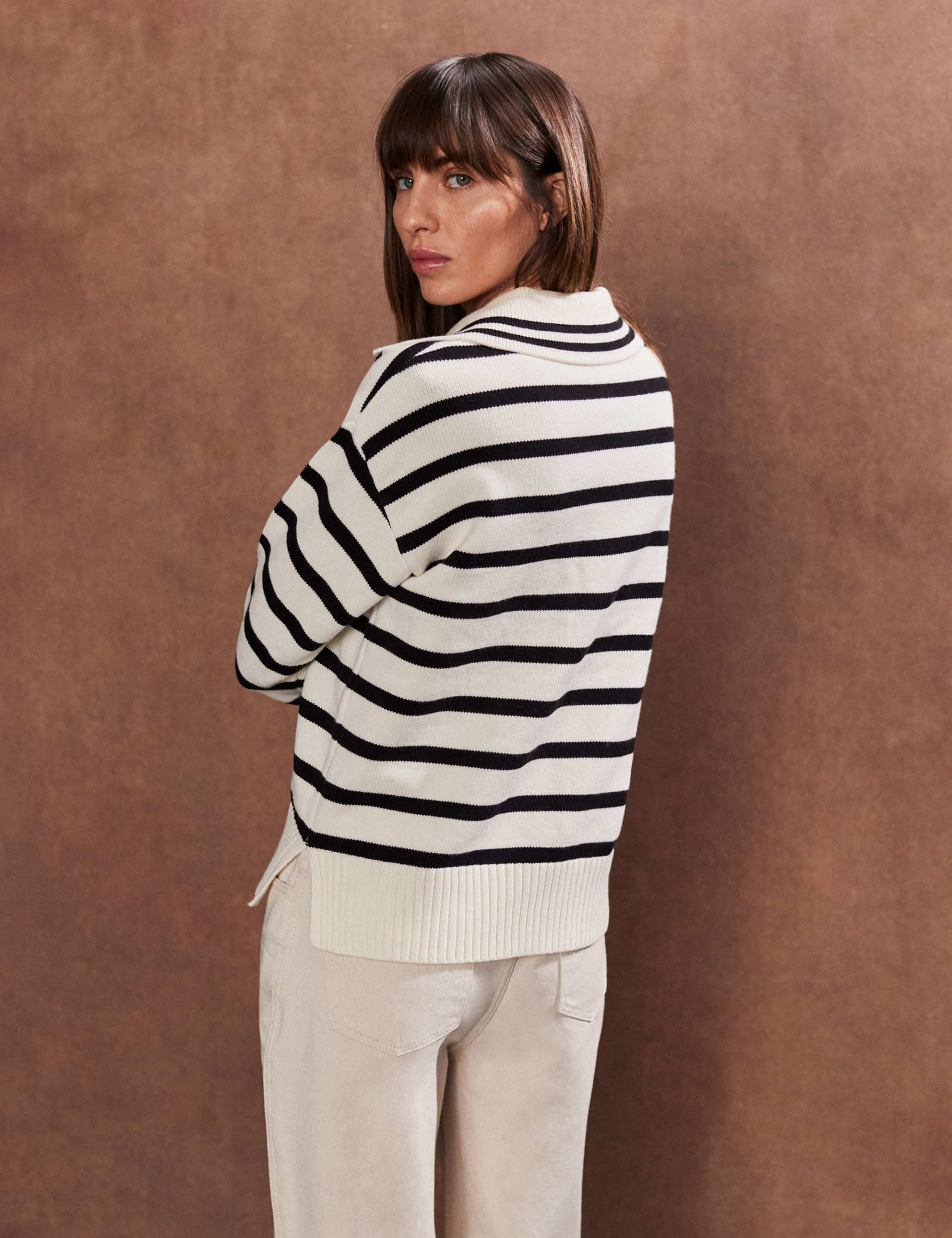 Cotton Rich Striped Collared Relaxed Jumper 3 of 3