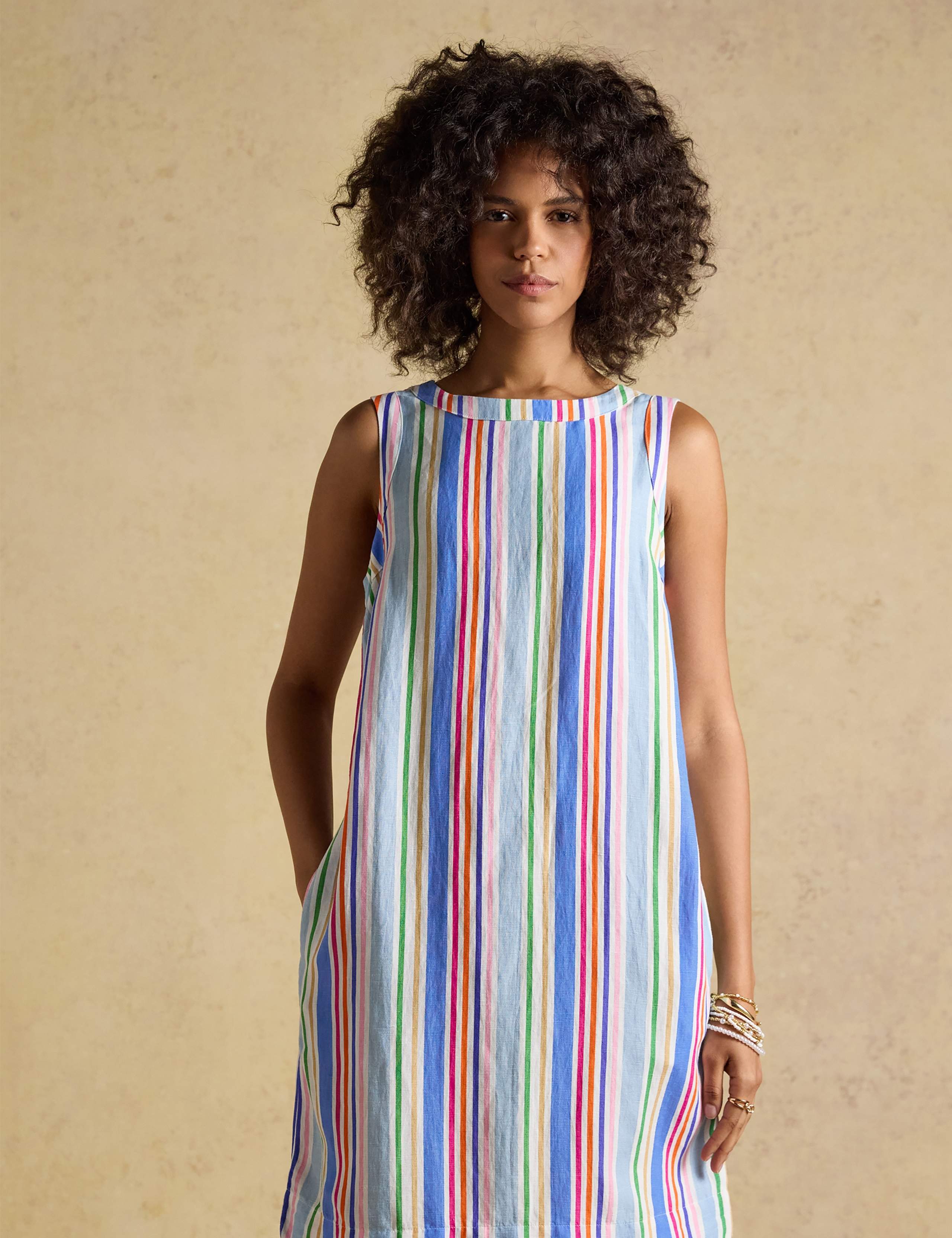 Linen Blend Striped Shift Dress 4 of 10