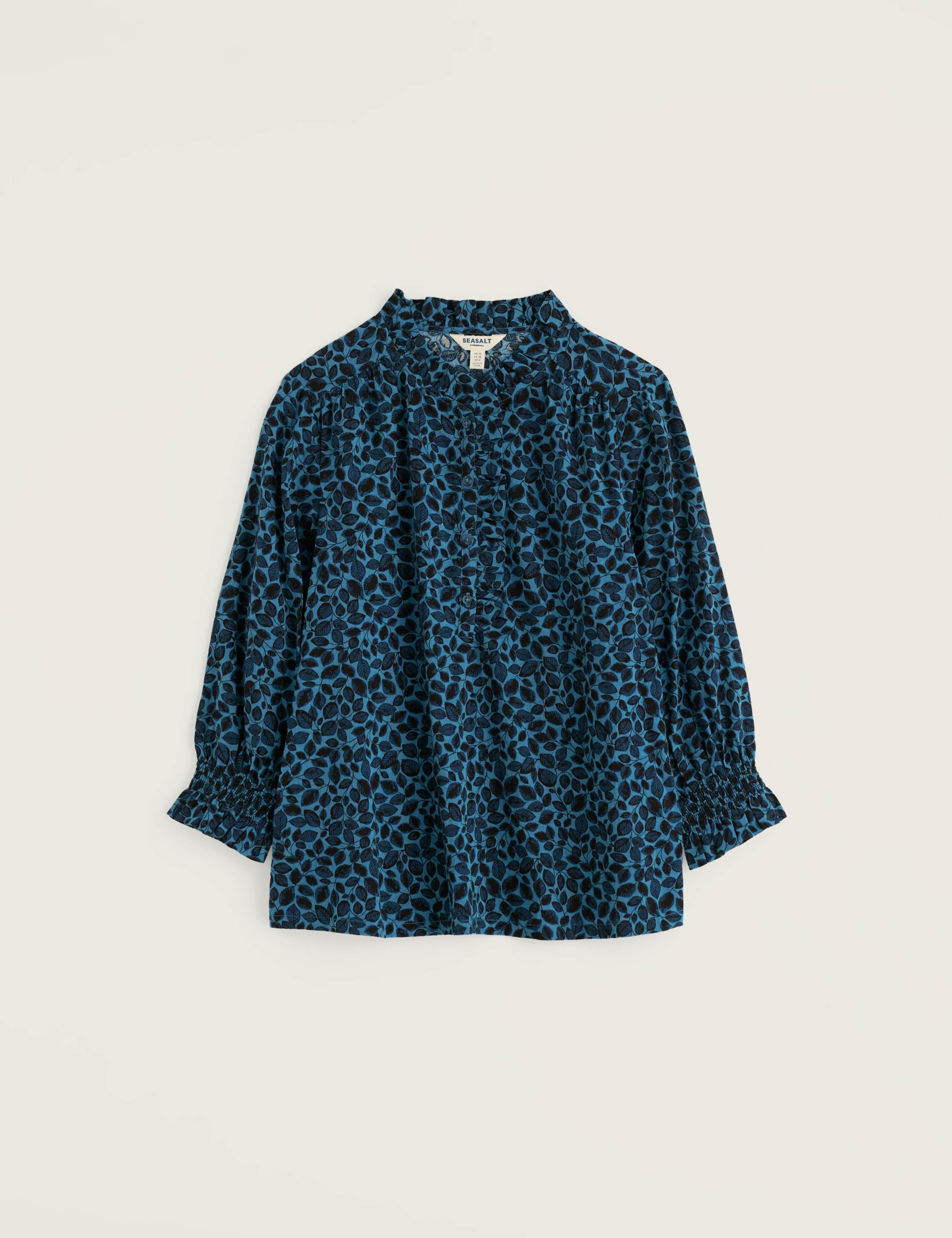 Cotton Rich Printed High Neck Relaxed Frill Detail Top 2 of 5