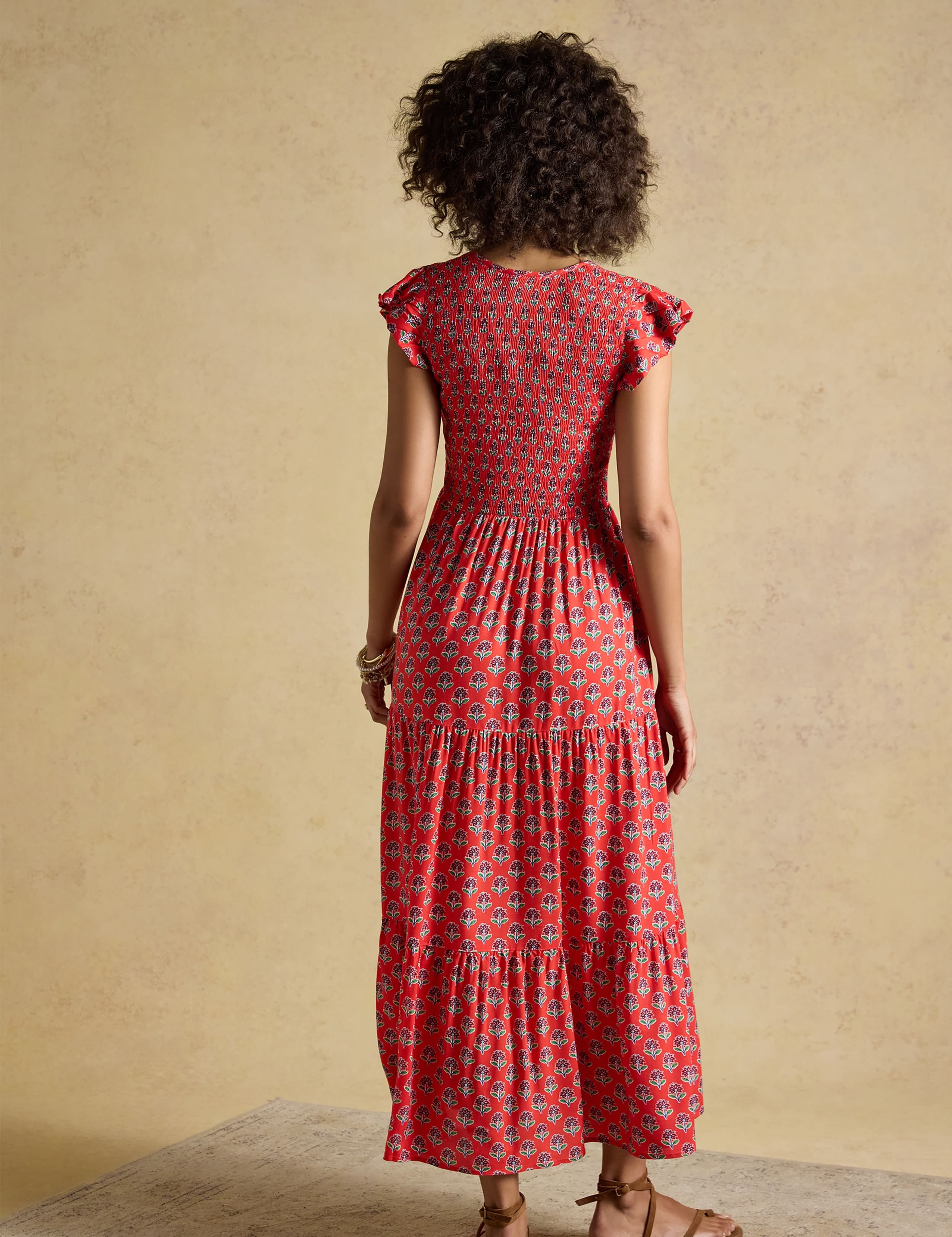 Floral V-Neck Midi Shirred Dress 4 of 9