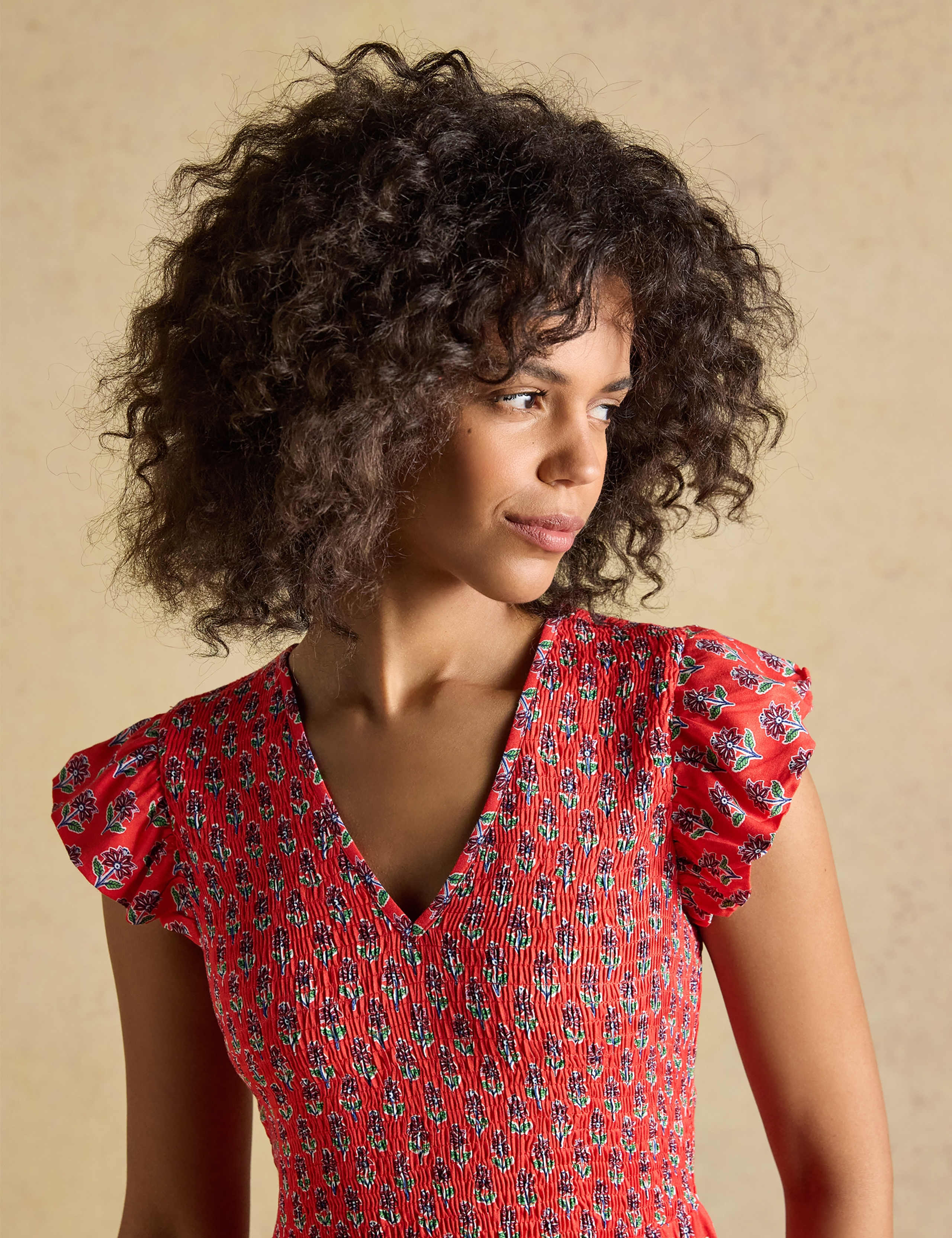 Floral V-Neck Midi Shirred Dress 6 of 9
