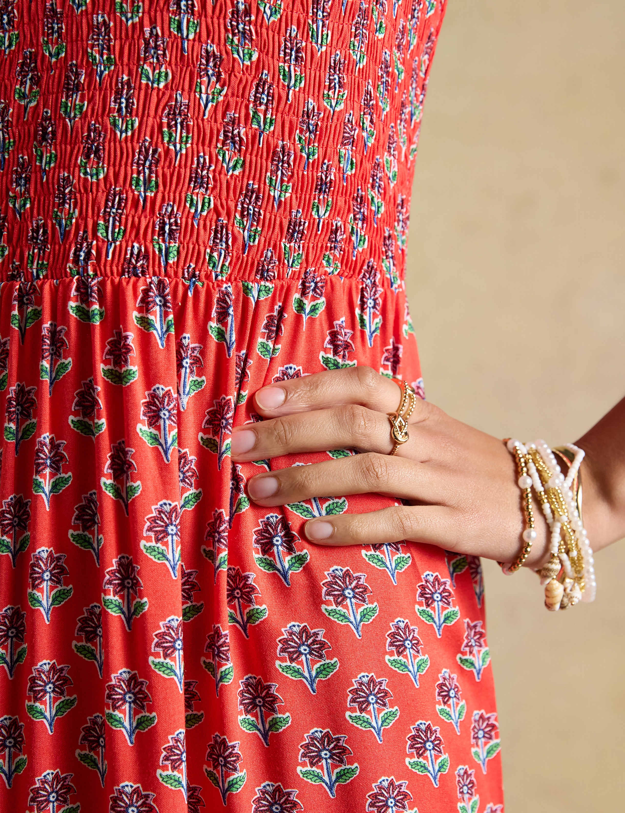 Floral V-Neck Midi Shirred Dress 7 of 9
