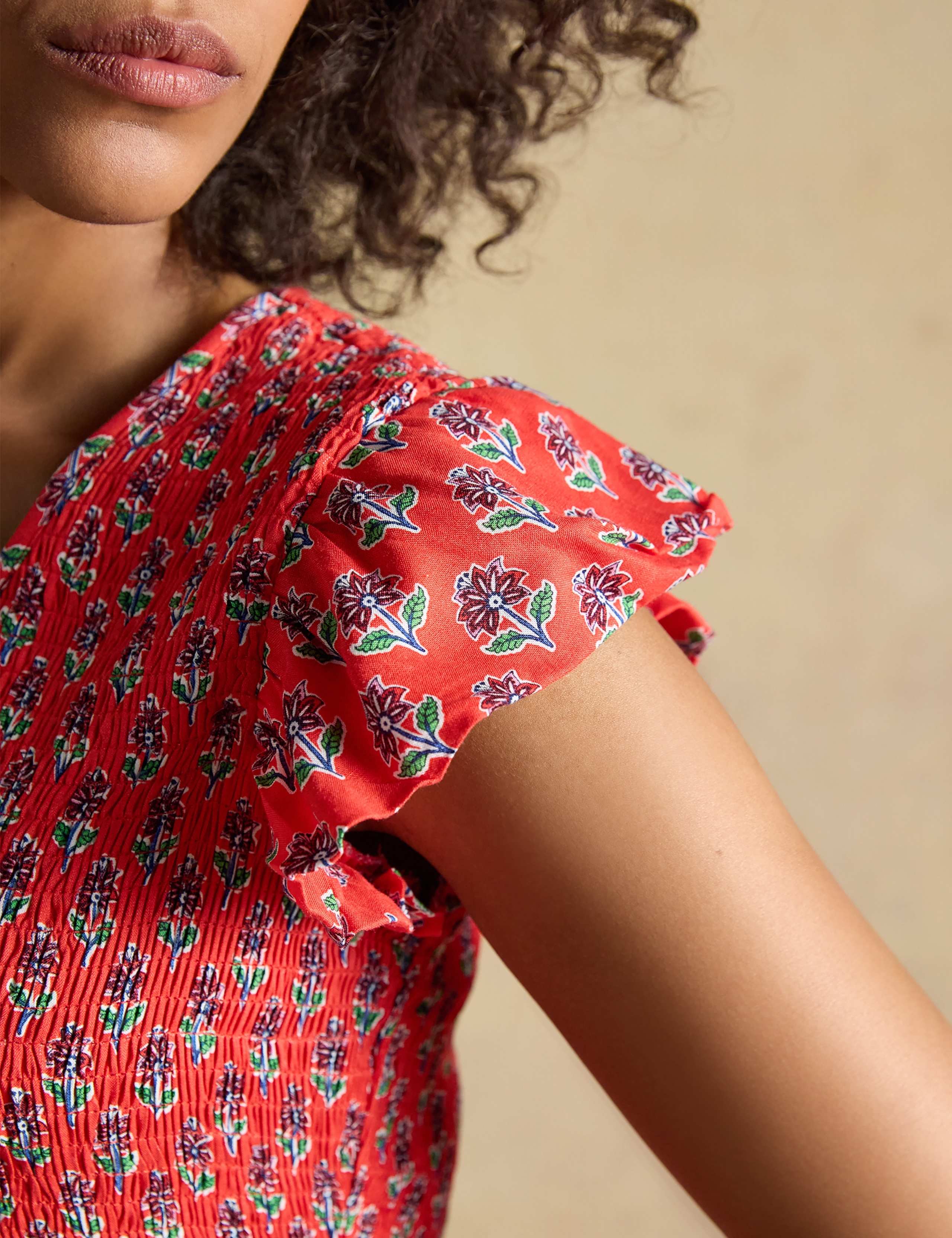 Floral V-Neck Midi Shirred Dress 8 of 9