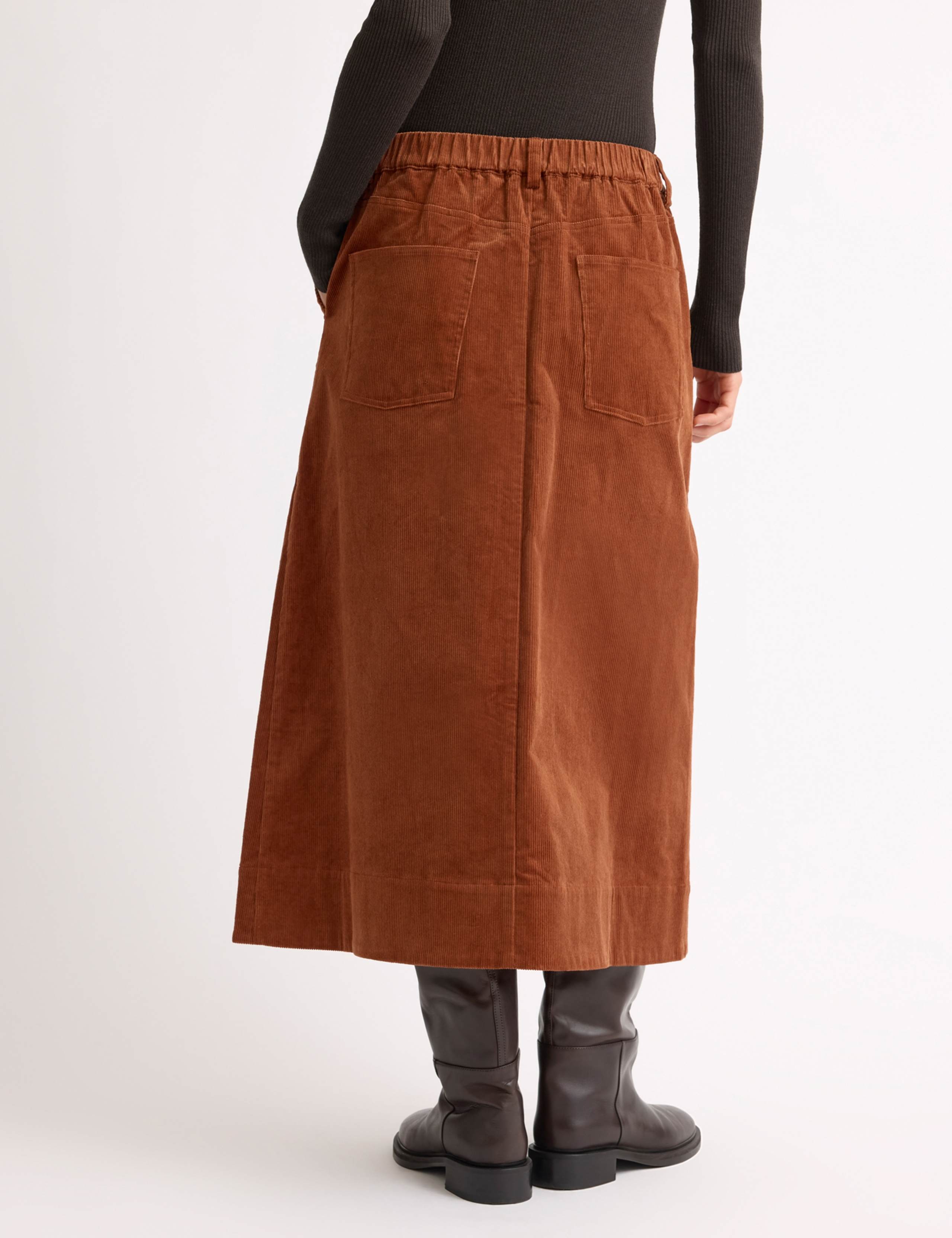 Cord Button Front Midi A-Line Skirt 3 of 4