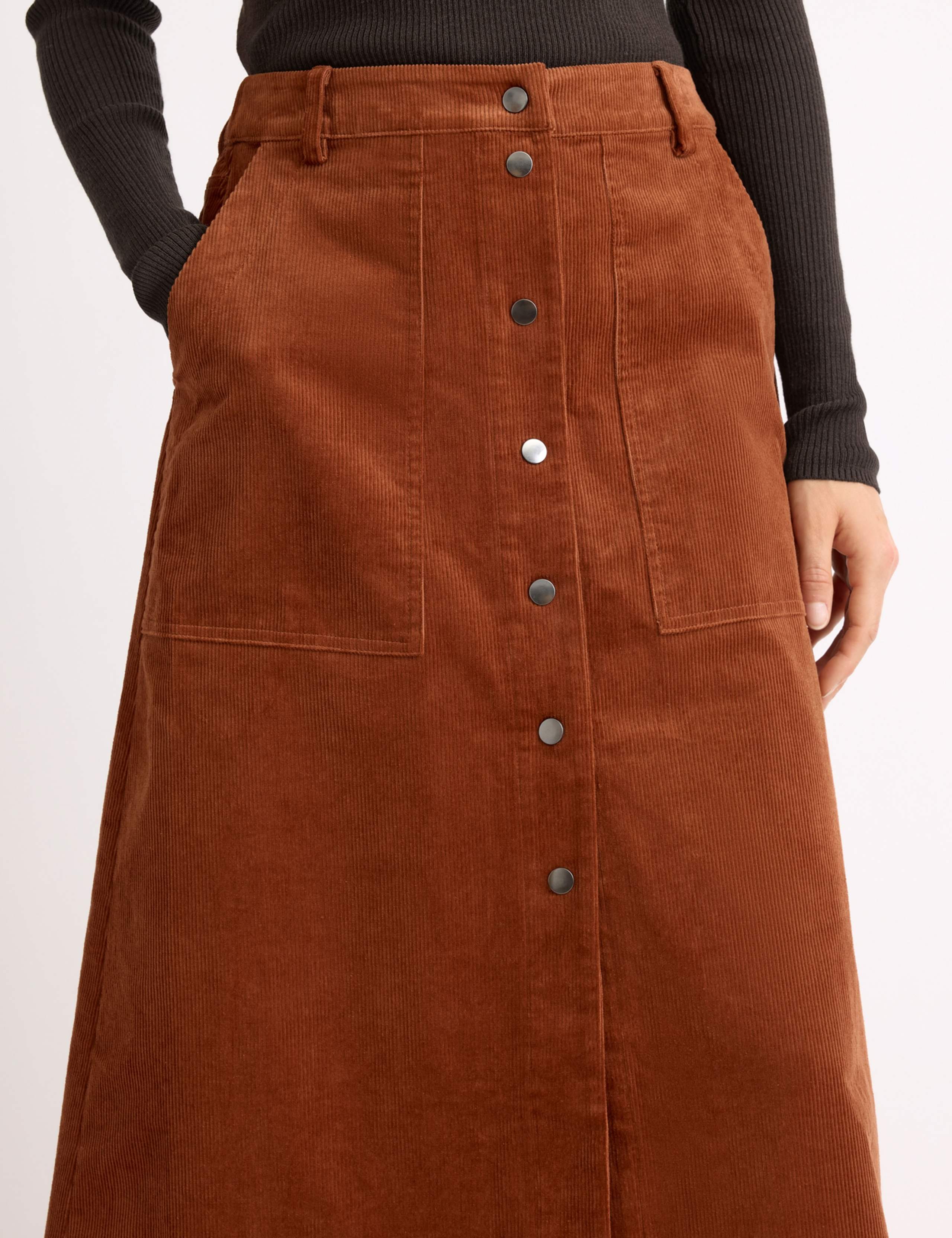 Cord Button Front Midi A-Line Skirt 4 of 4