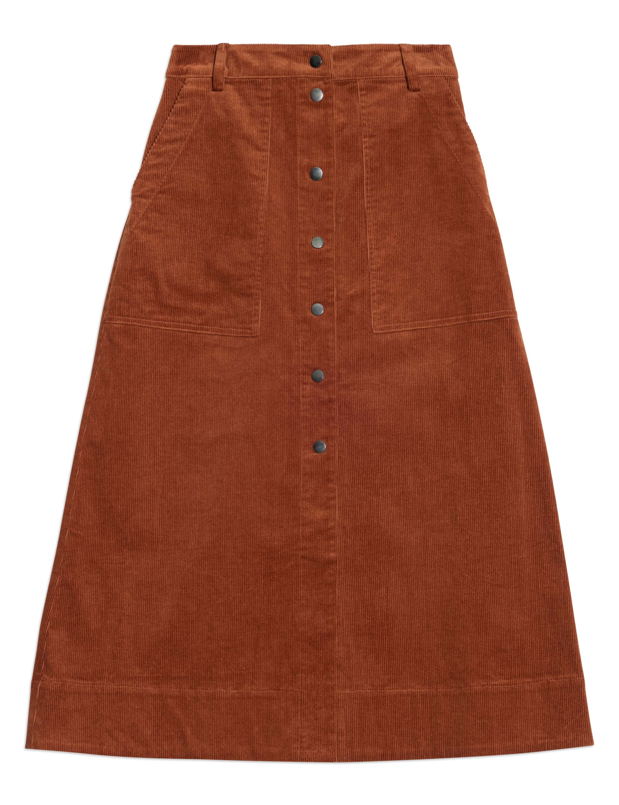 Cord Button Front Midi A-Line Skirt 2 of 4