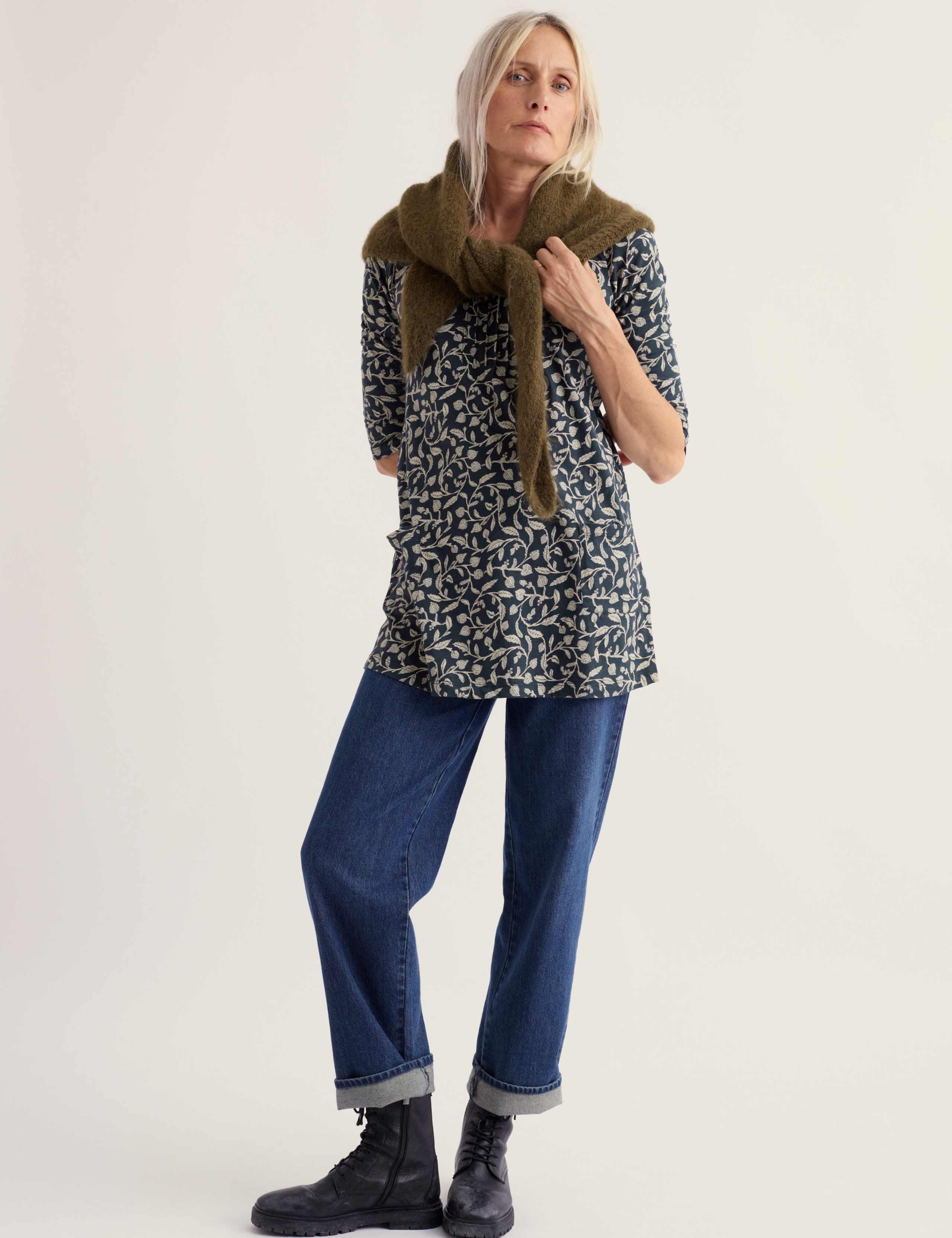 Pure Cotton Printed Cowl Neck Pintuck Tunic 1 of 5