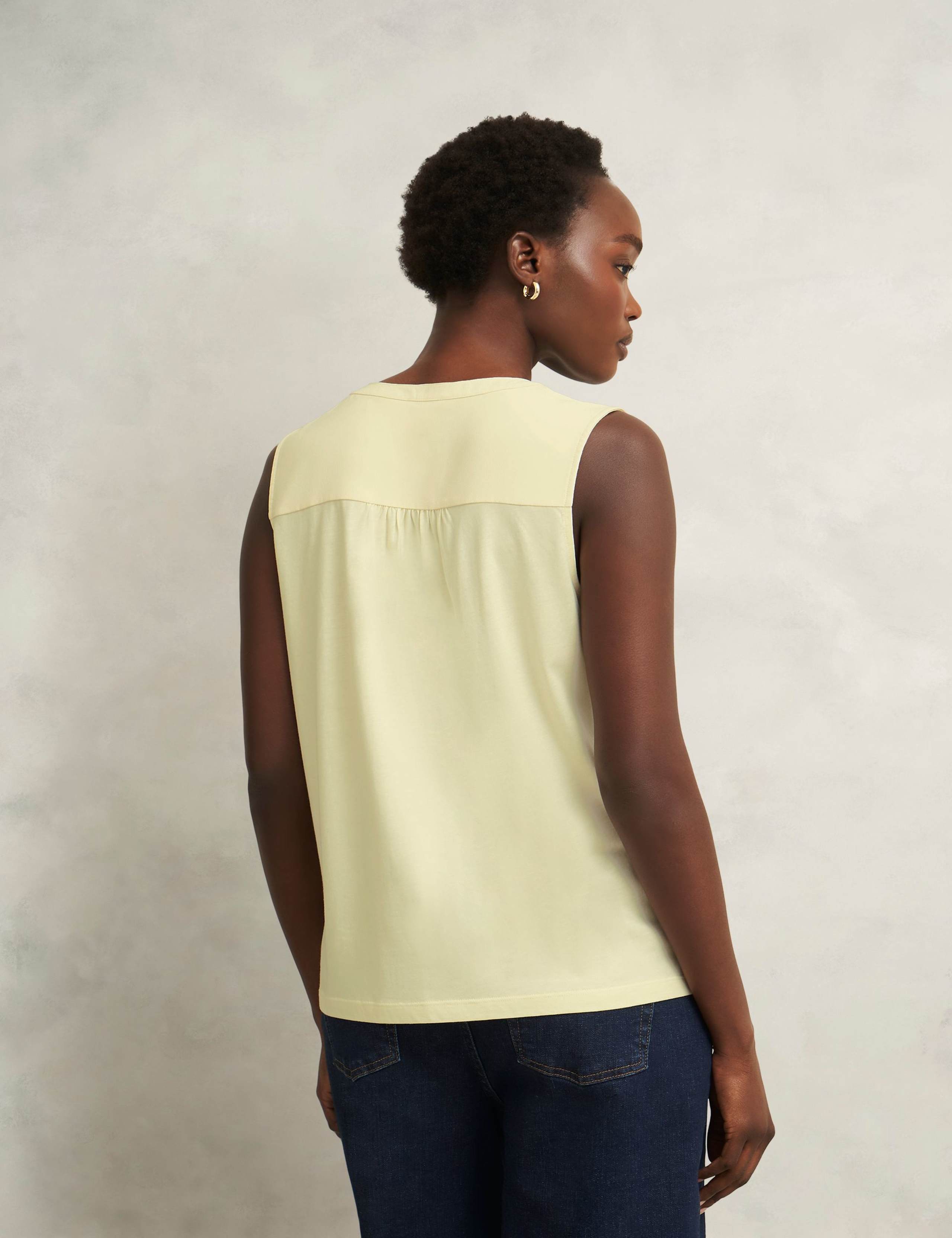 Cotton Blend Collarless Notch Neck Sleeveless Blouse 5 of 6