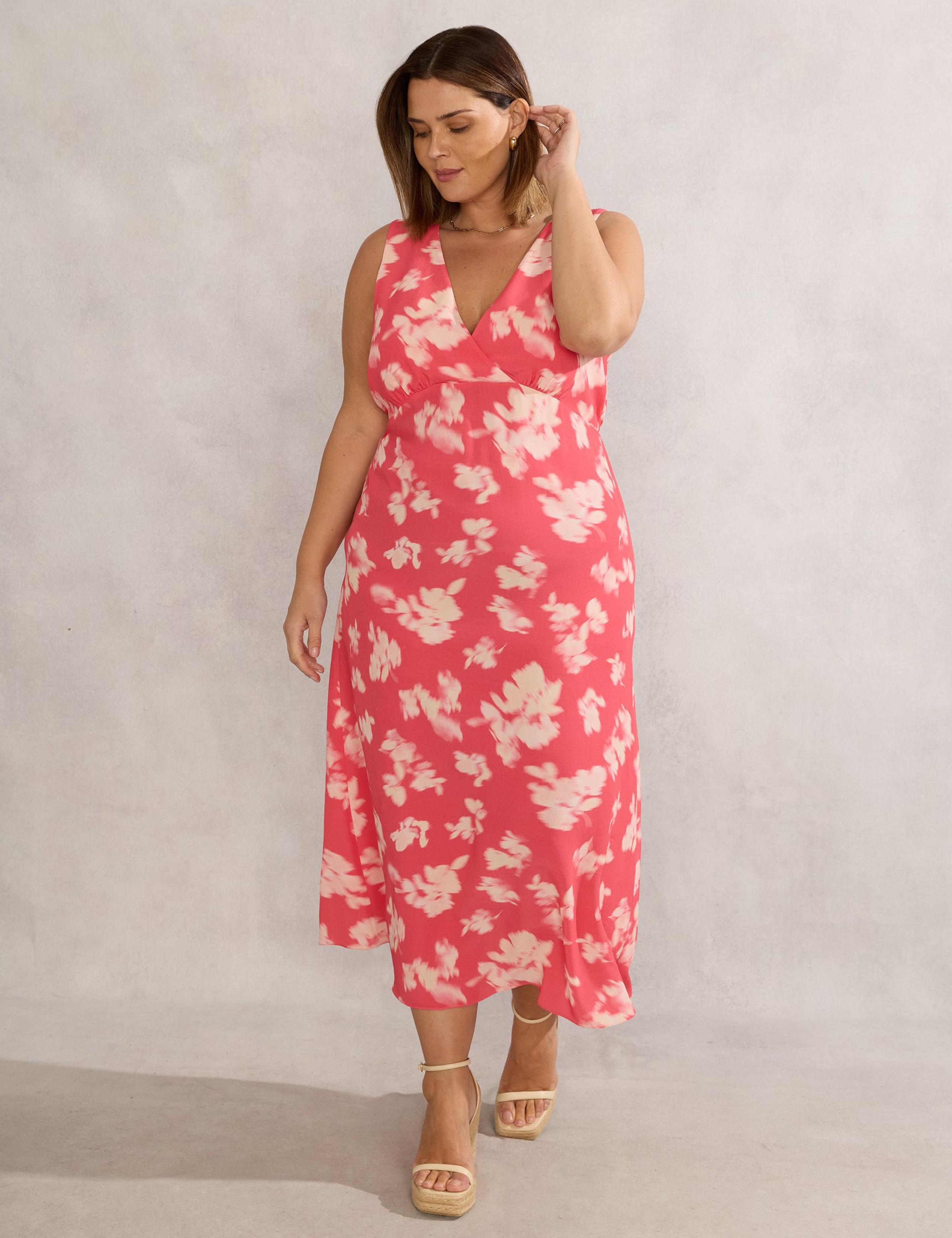 Floral V-Neck Midi Tea Dress with Neck Scarf 4 of 4