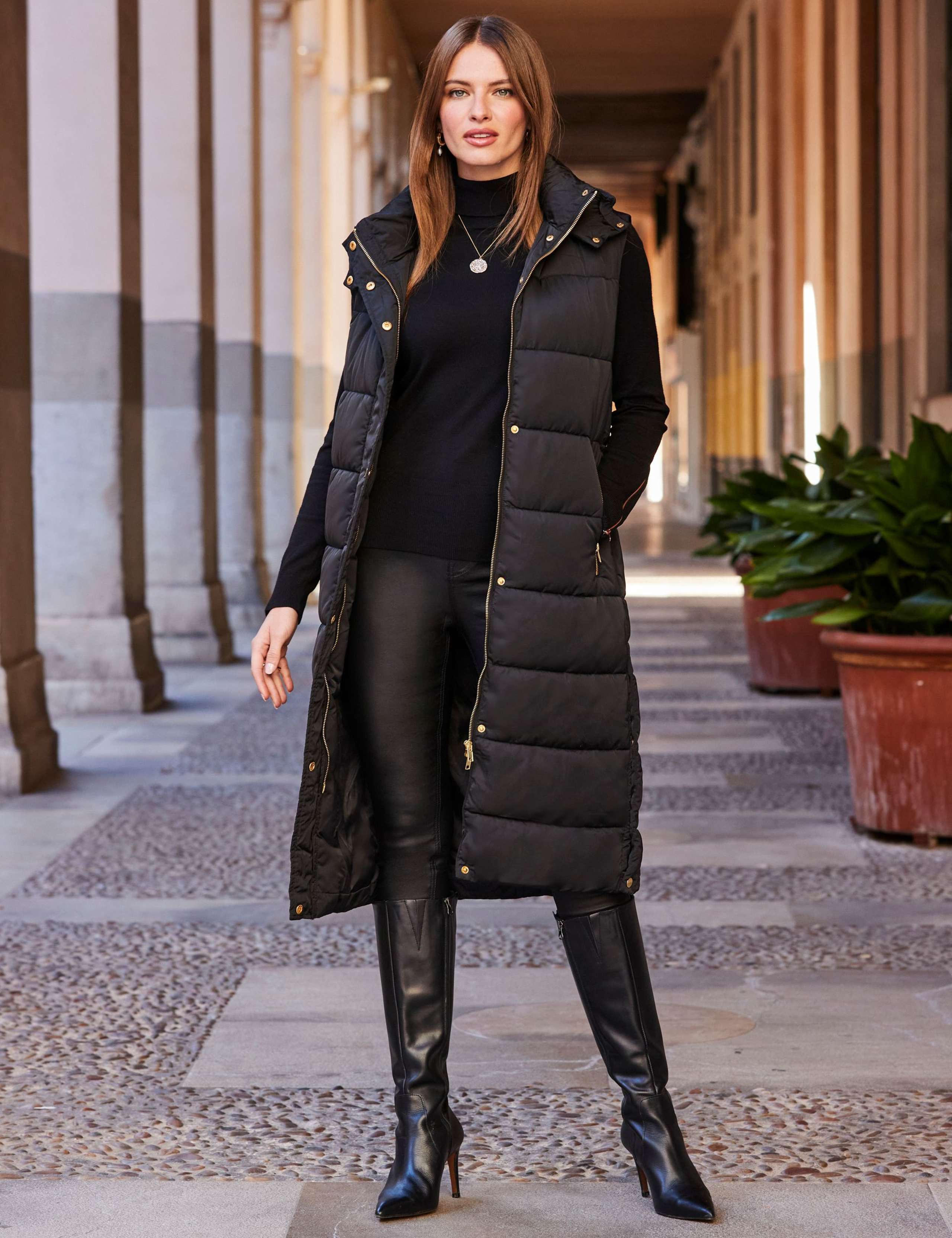 Padded Hooded Longline Gilet 1 of 7