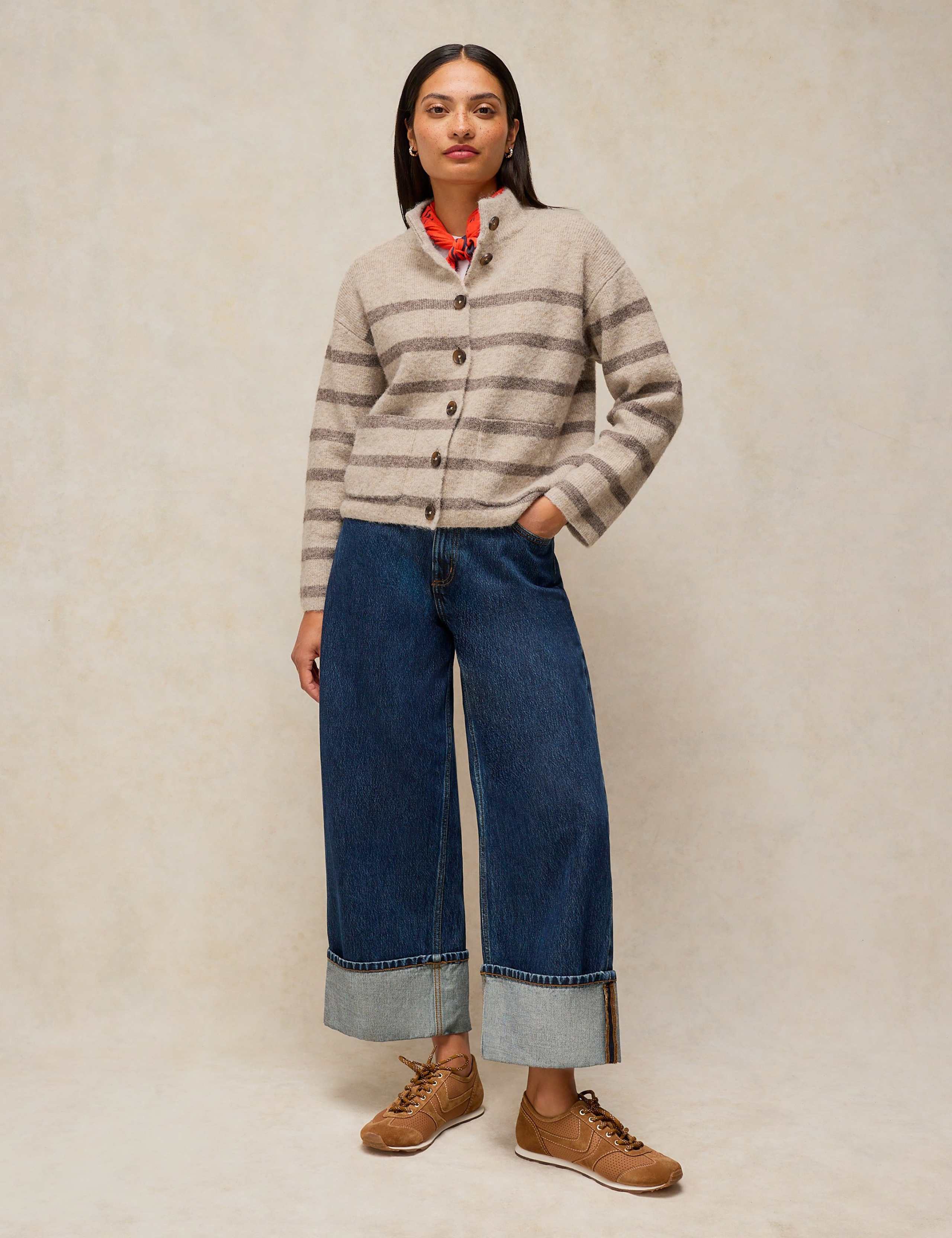 Striped Funnel Neck Cardigan 1 of 6