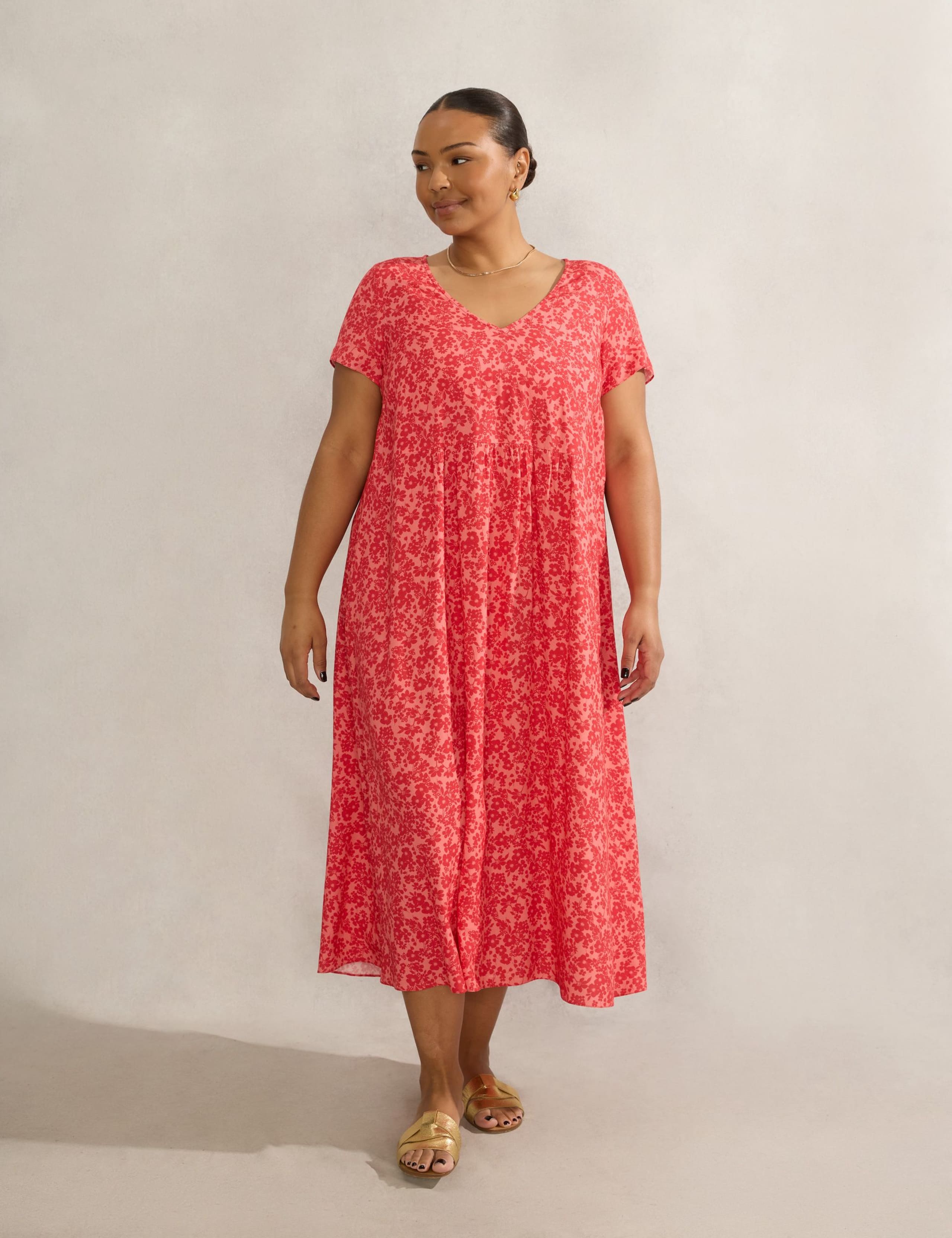 Pure Cotton Floral Midi Tea Dress 3 of 4