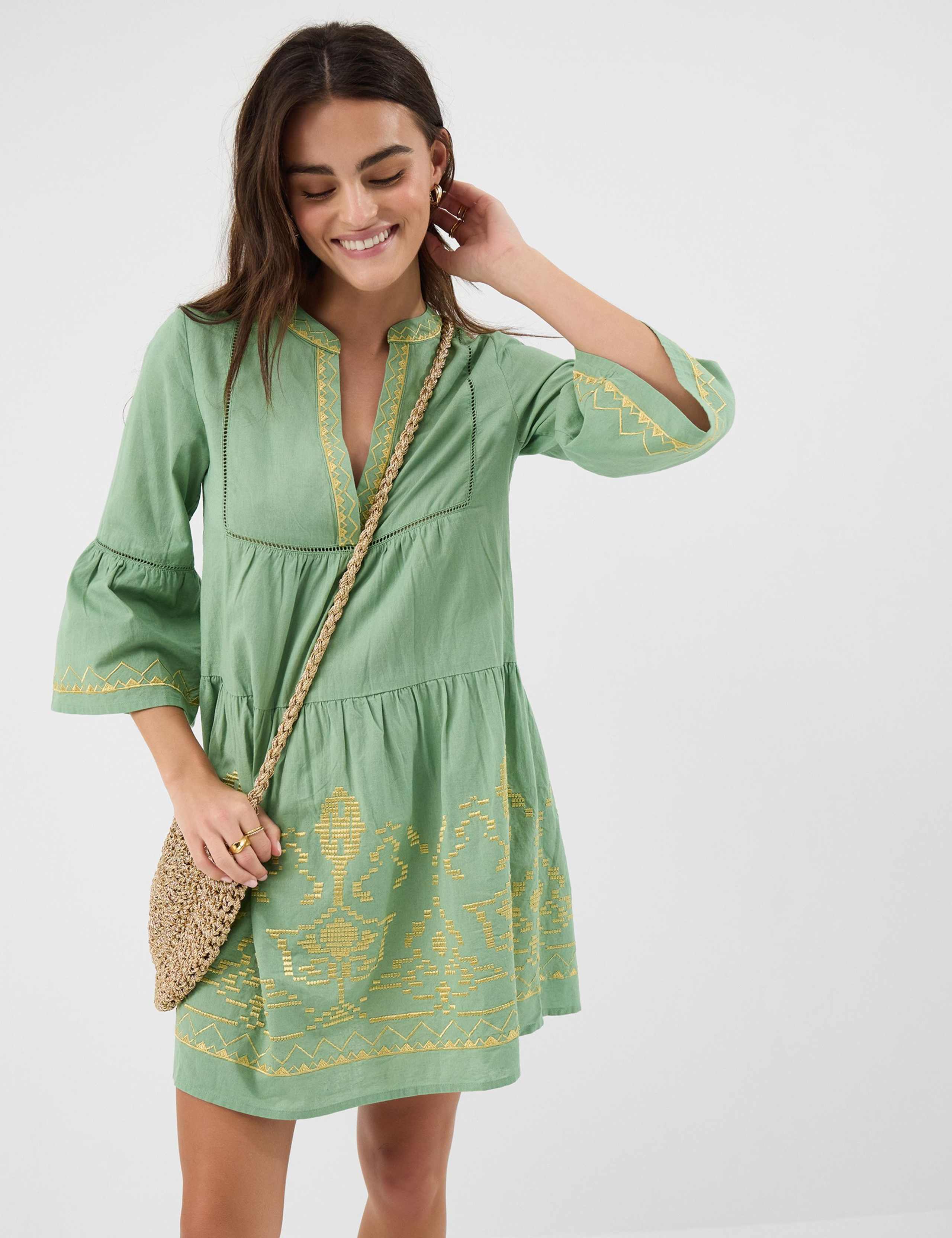 Cotton Rich Embroidered Notch Neck Dress 3 of 5