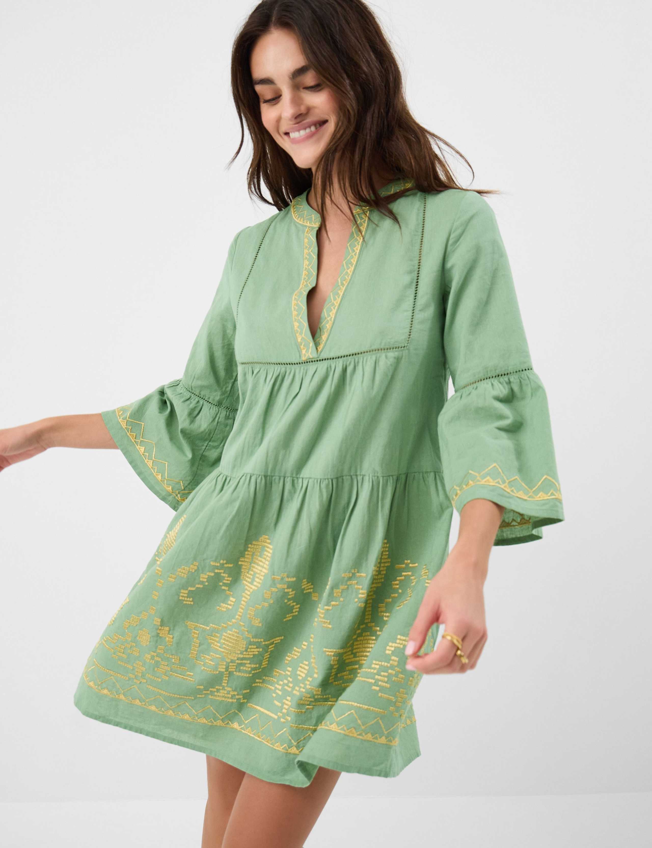 Cotton Rich Embroidered Notch Neck Dress 4 of 5