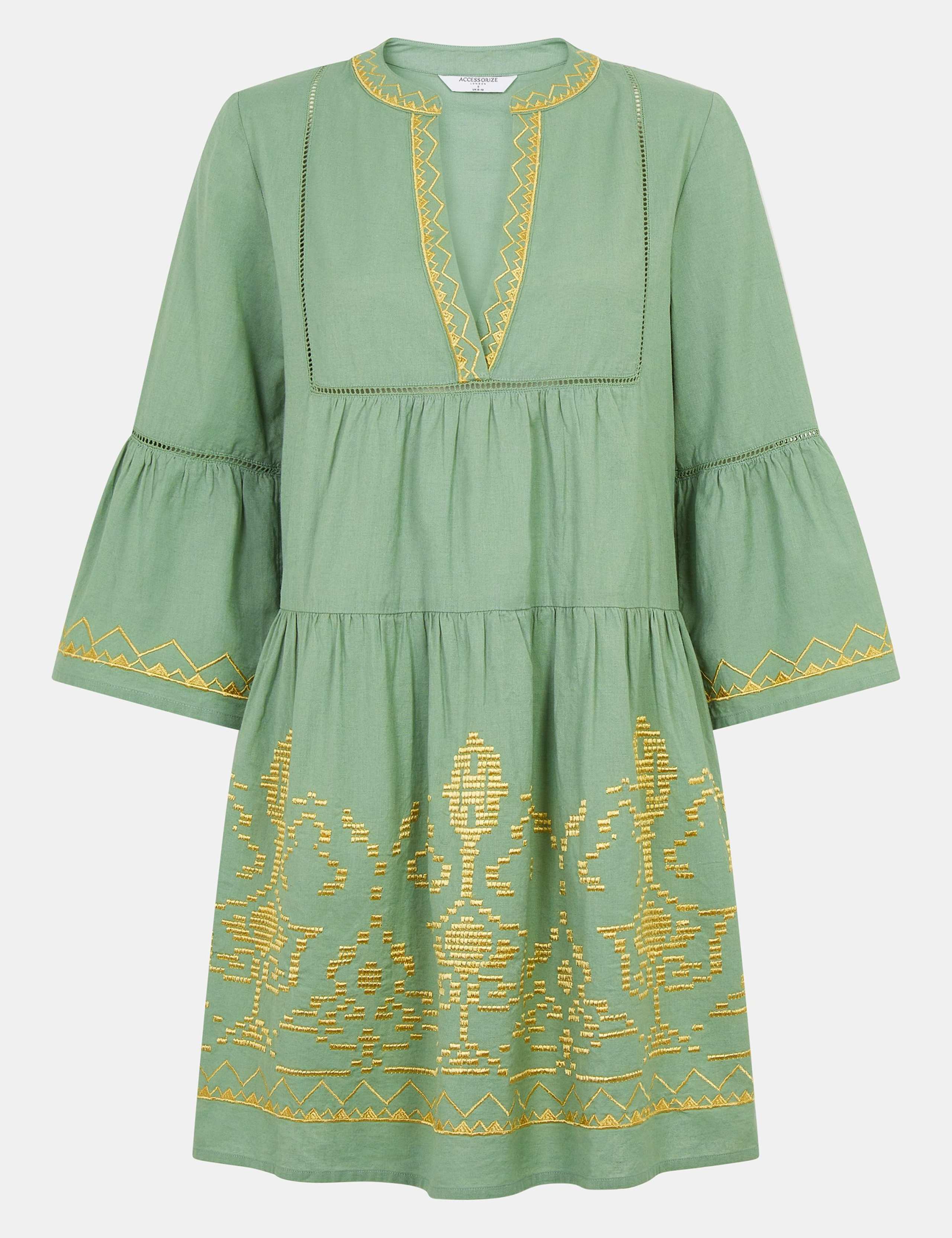Cotton Rich Embroidered Notch Neck Dress 2 of 5