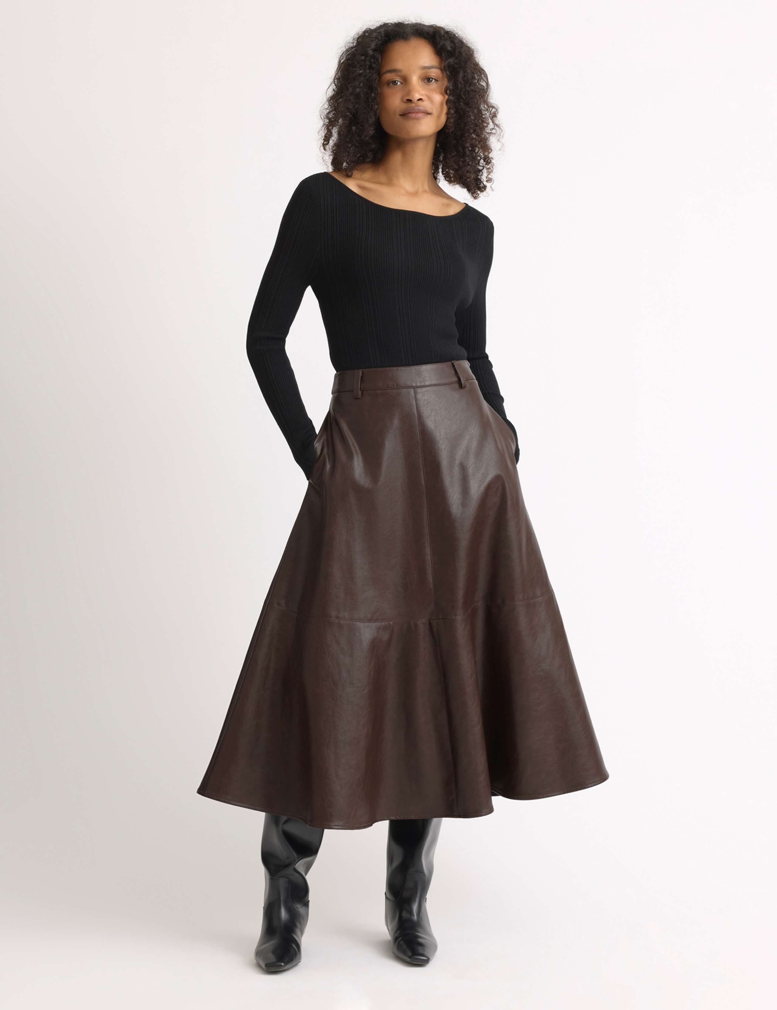 Leather Look Midi A-Line Skirt 1 of 5
