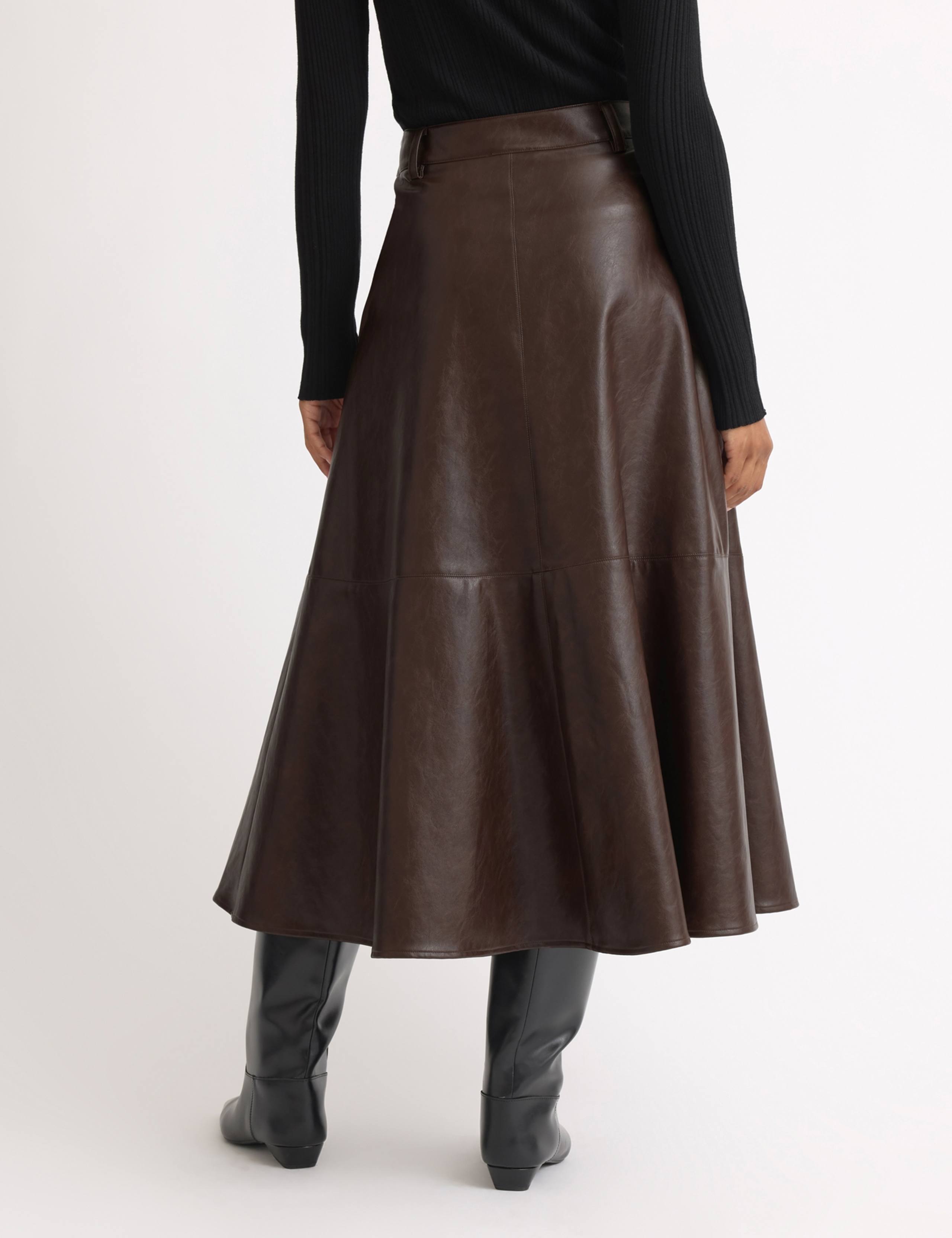 Leather Look Midi A-Line Skirt 3 of 5