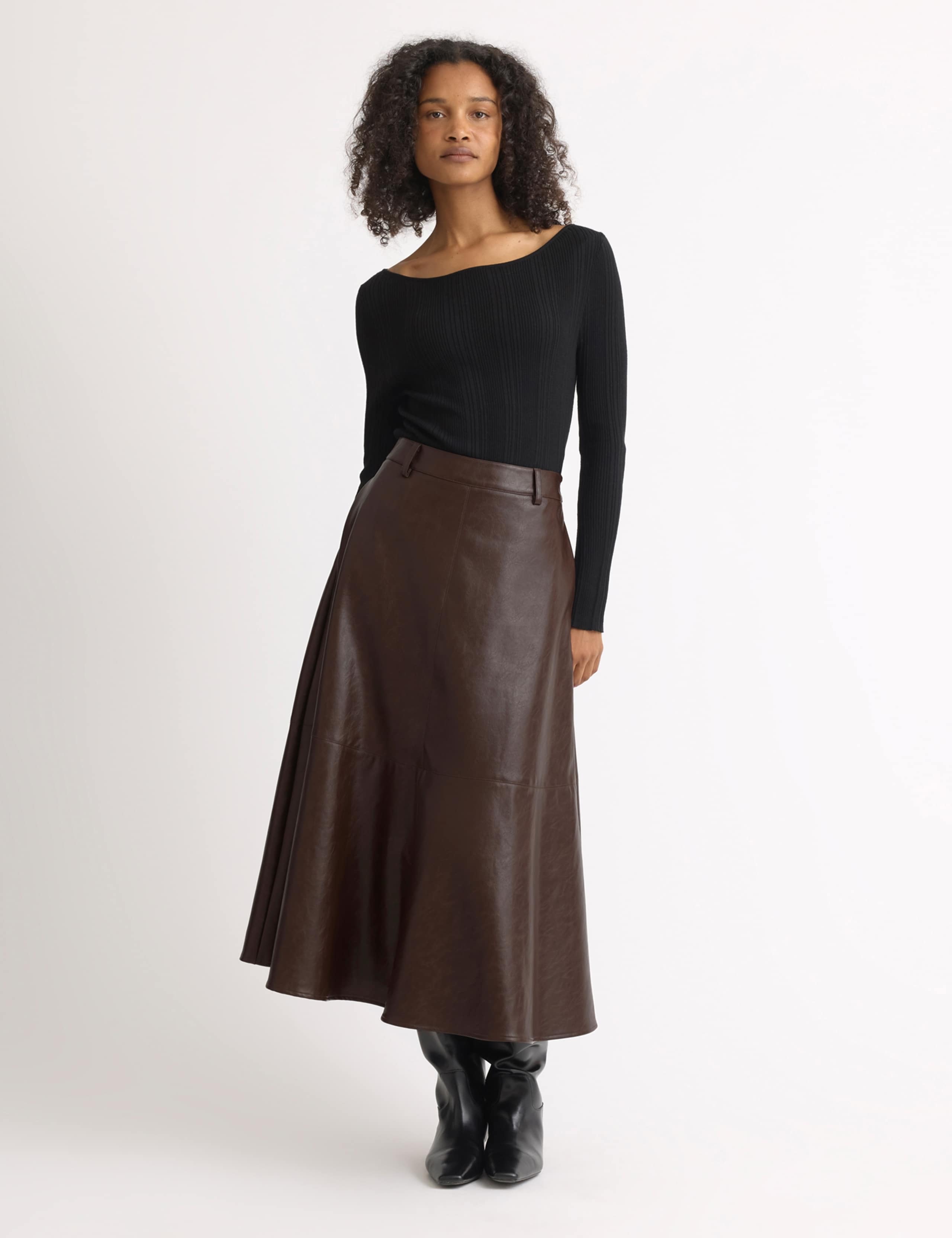 Leather Look Midi A-Line Skirt 5 of 5