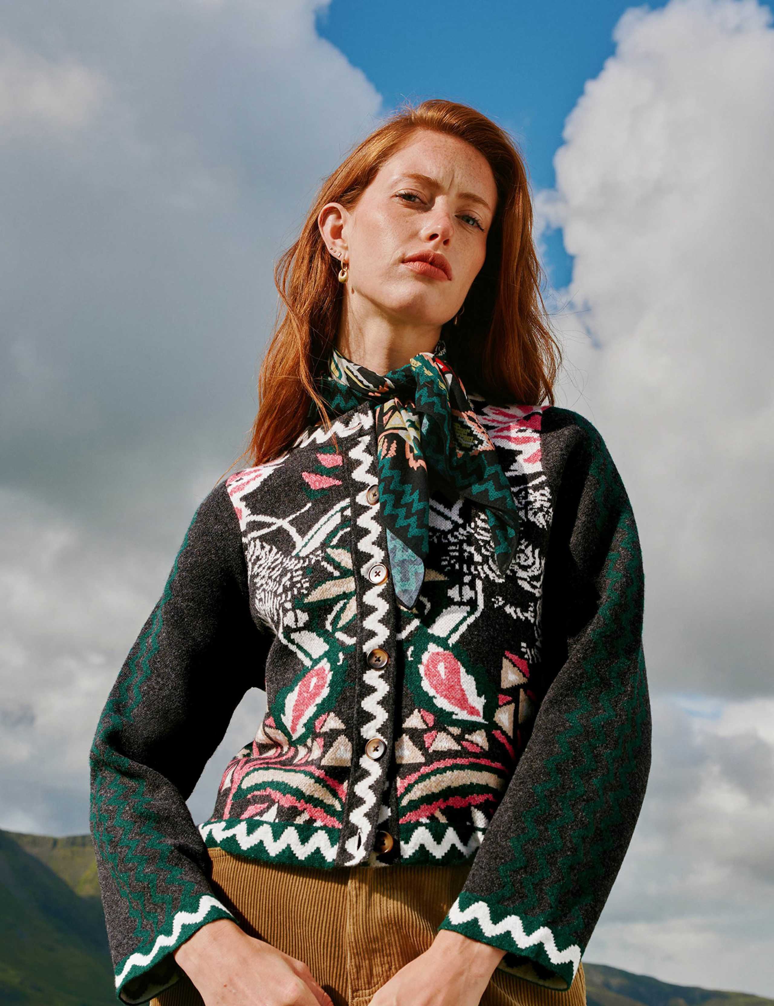 Patterned Crew Neck Knitted Jacket 1 of 7