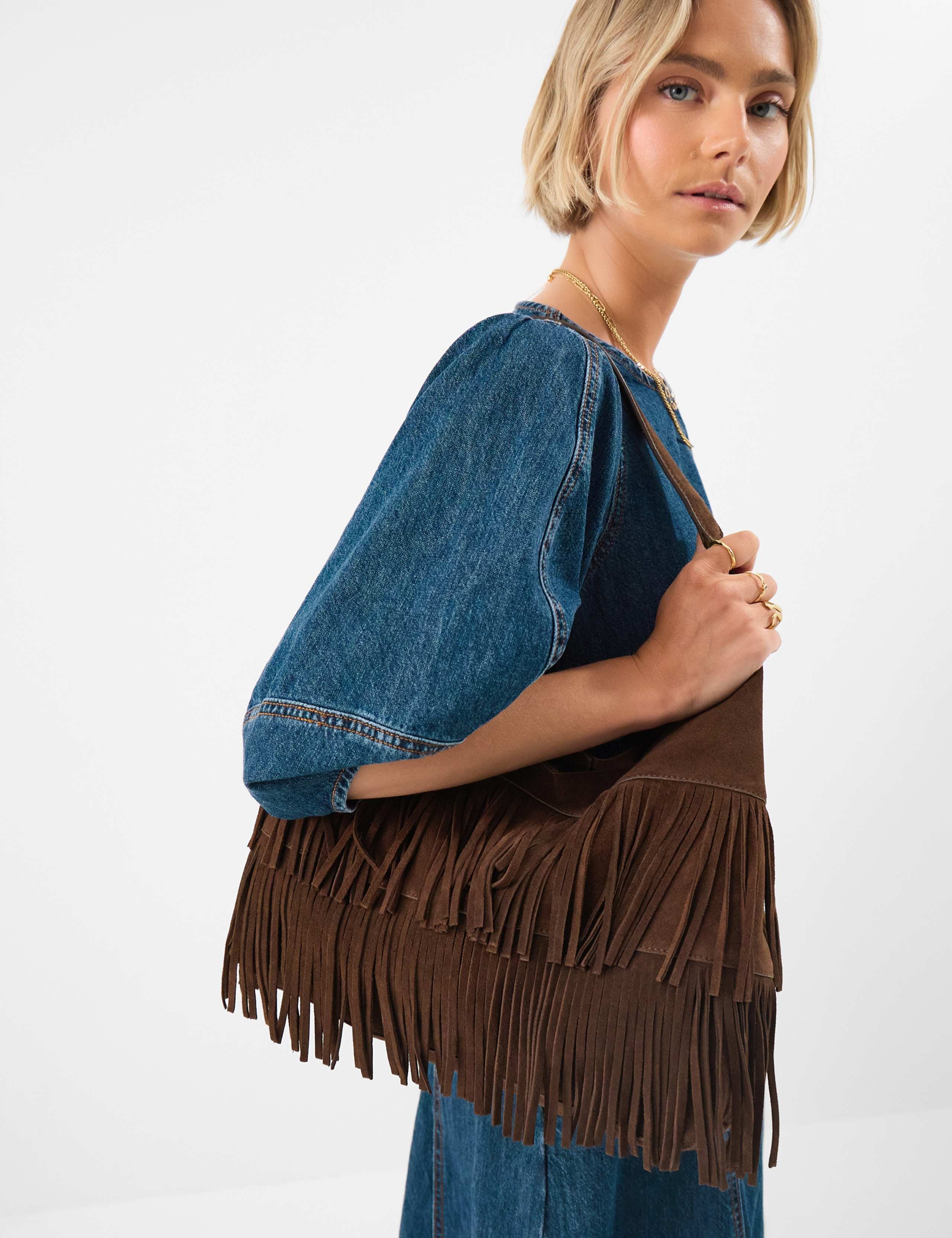 Suede Fringed Shoulder Bag 1 of 5