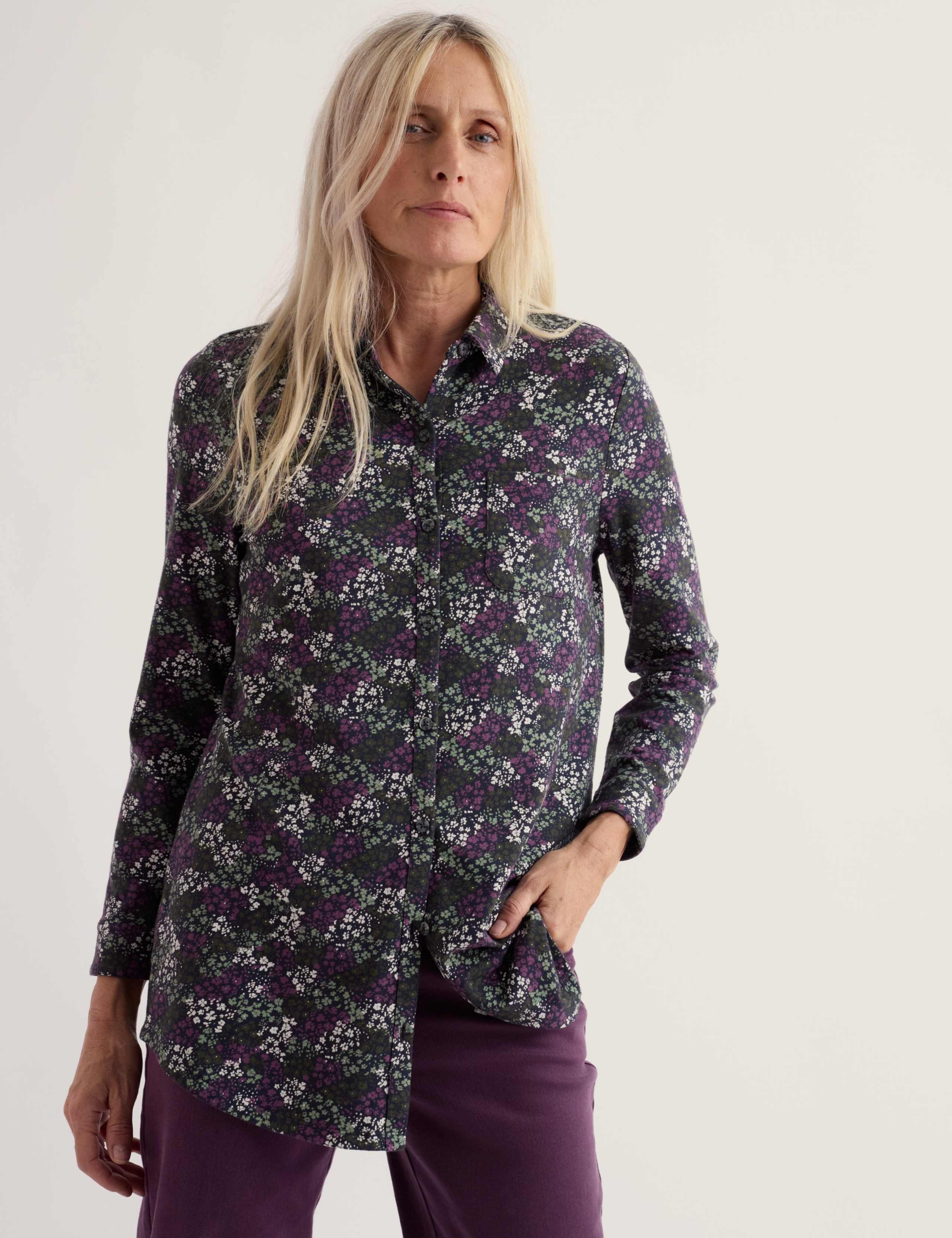 Floral Collared Long Sleeve Relaxed Fit Tunic 3 of 5