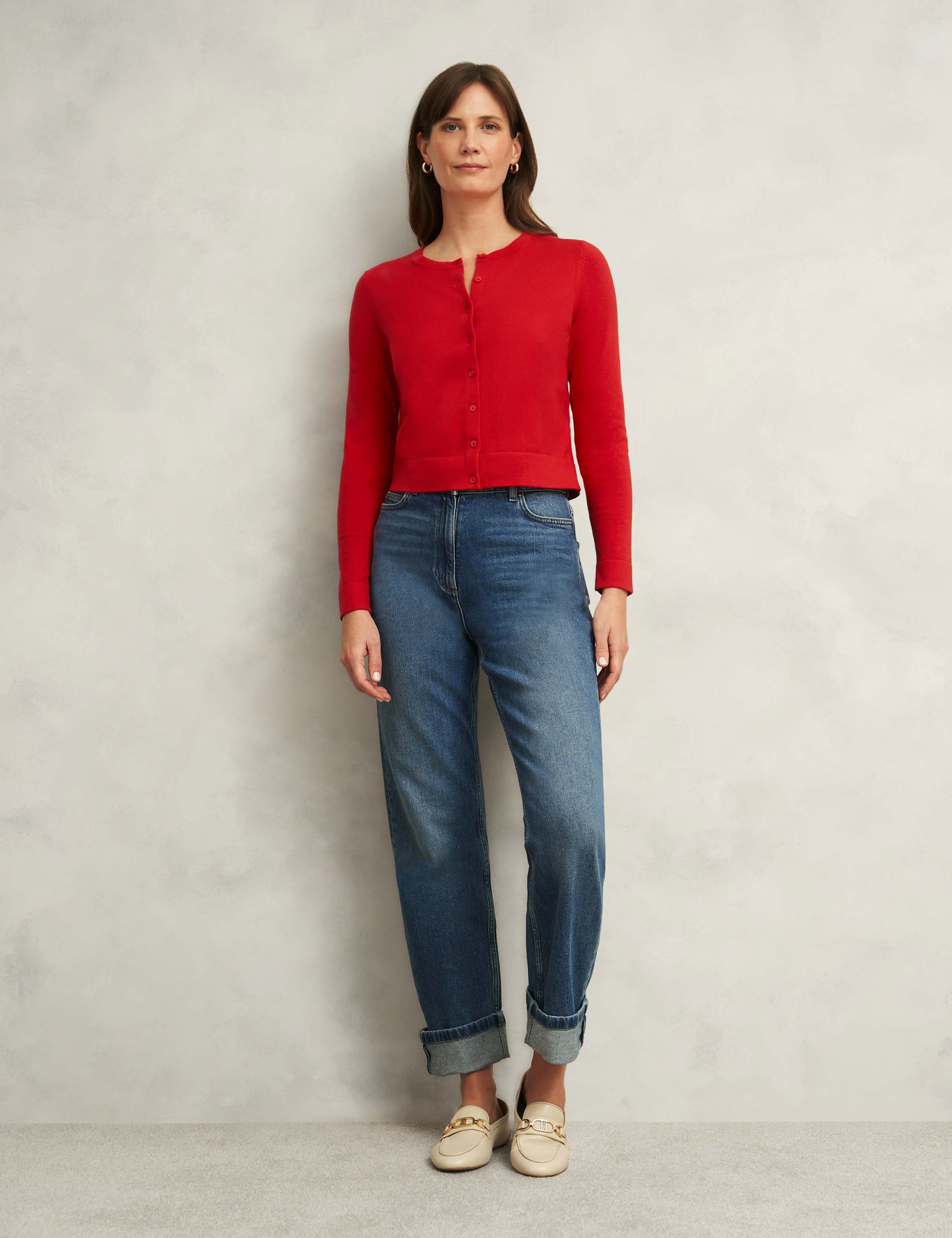 Cotton Rich Crew Neck Cropped Cardigan 3 of 6