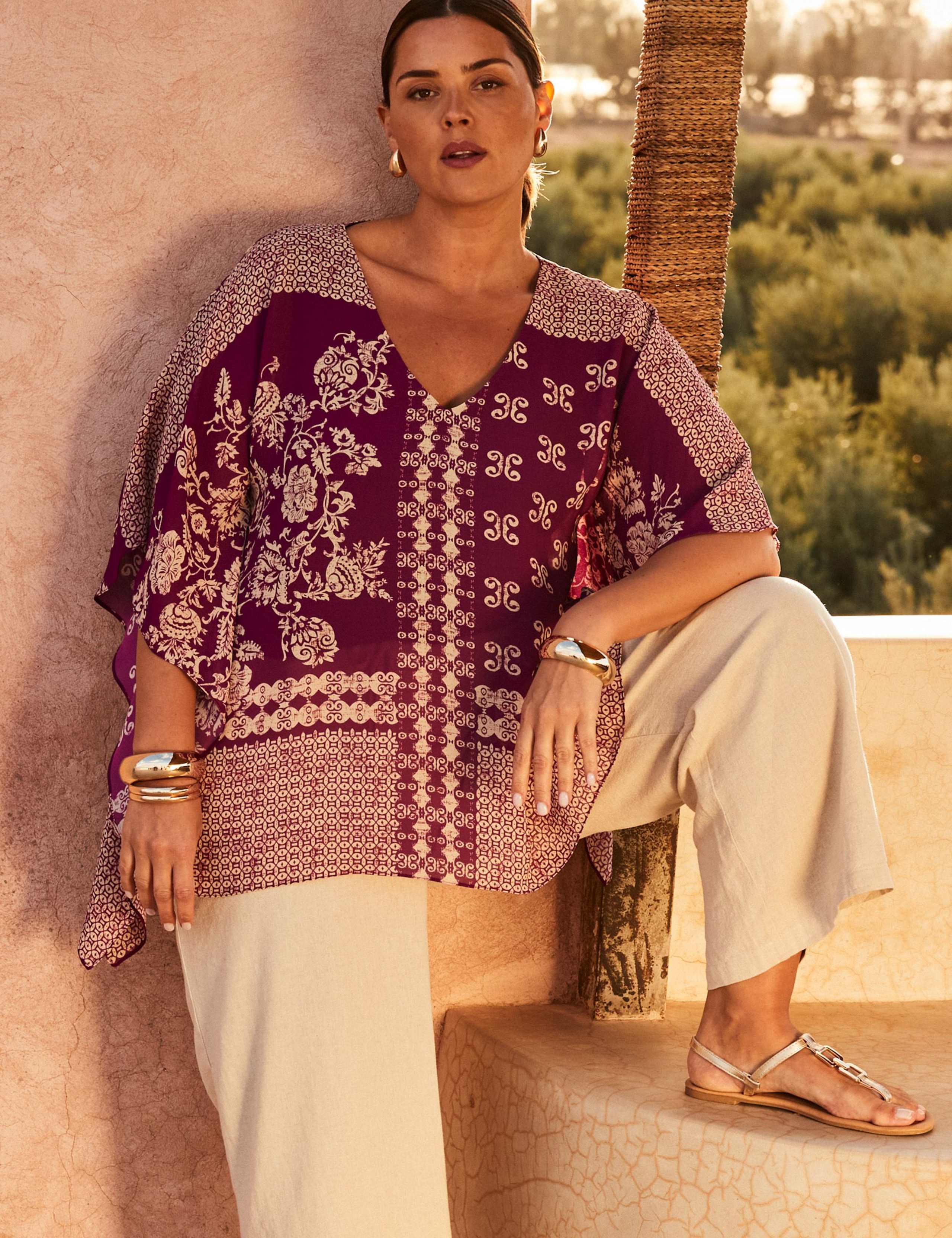 Chiffon Printed V-Neck Blouse 1 of 6