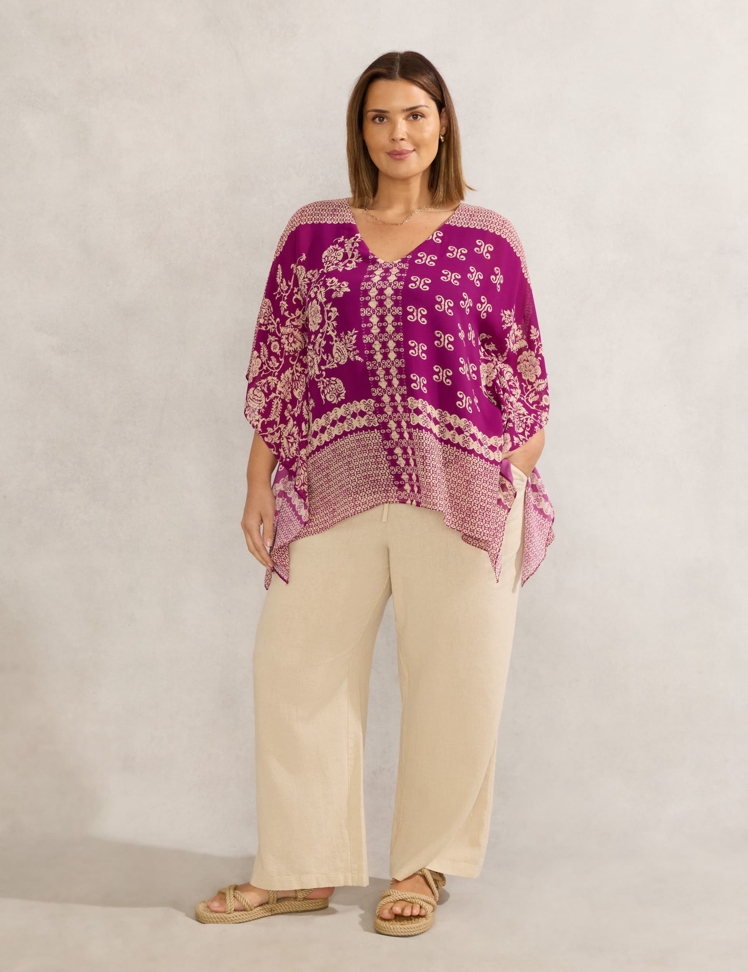 Chiffon Printed V-Neck Blouse 2 of 6
