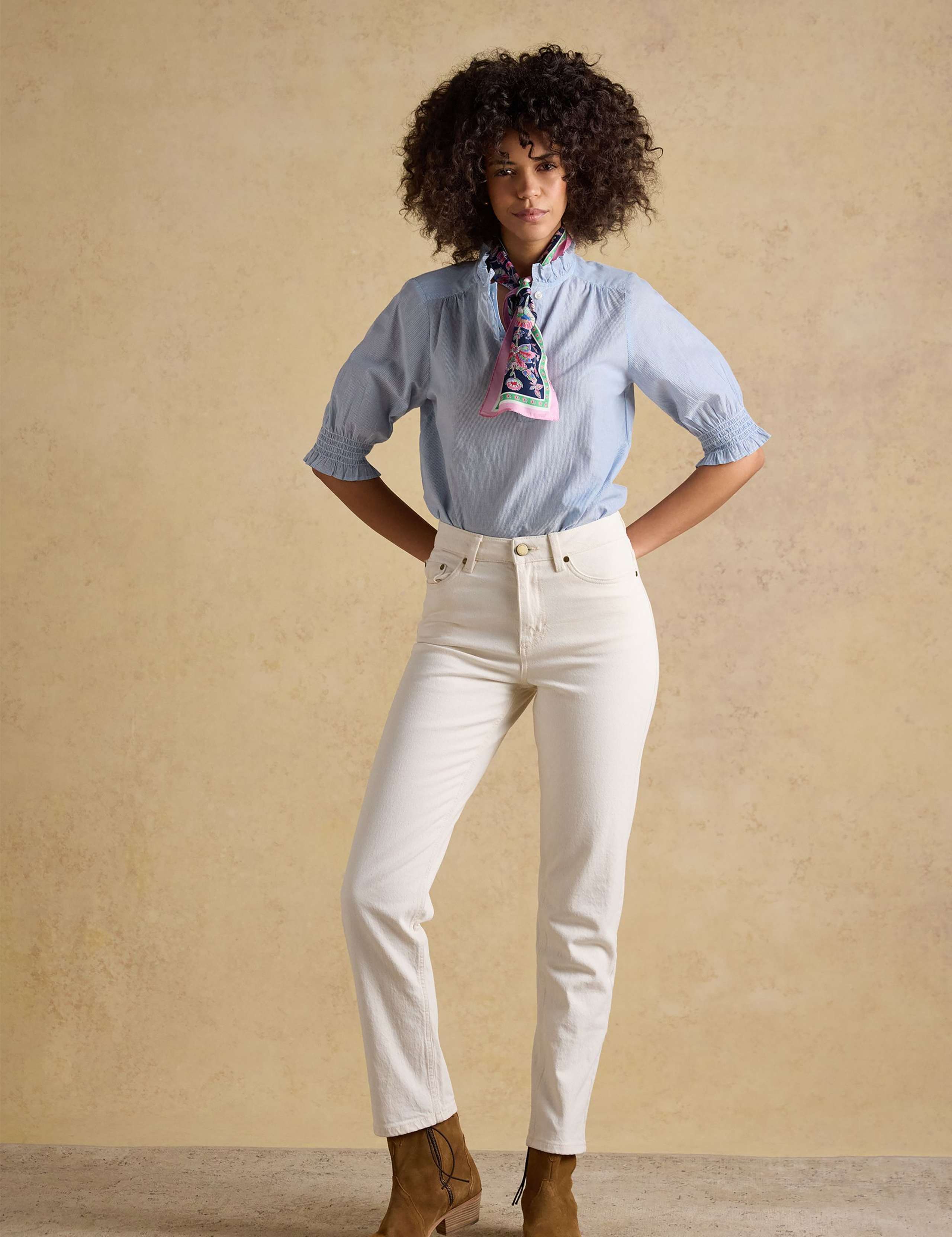 Pure Cotton Striped Frill Detail Blouse 1 of 6