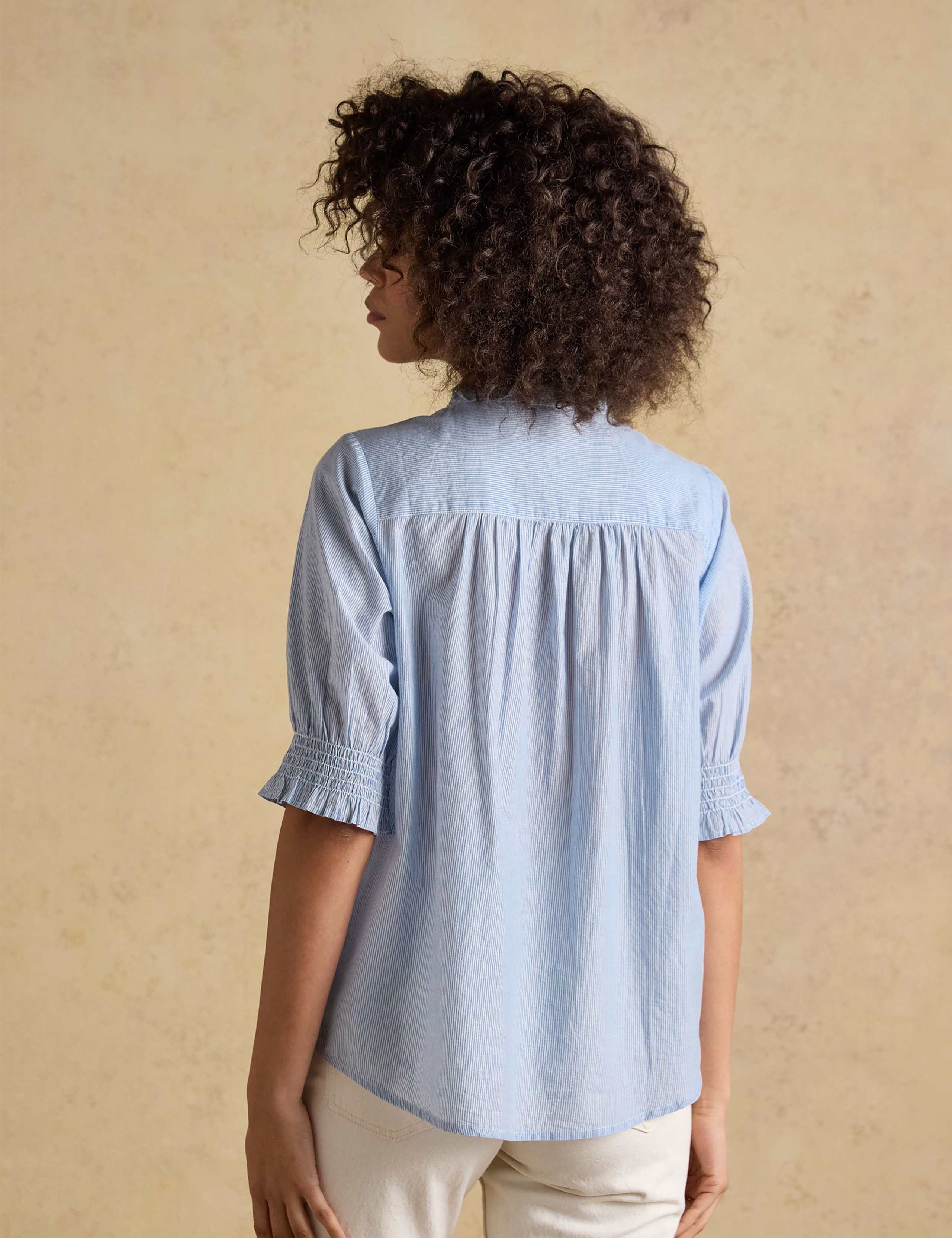 Pure Cotton Striped Frill Detail Blouse 4 of 6