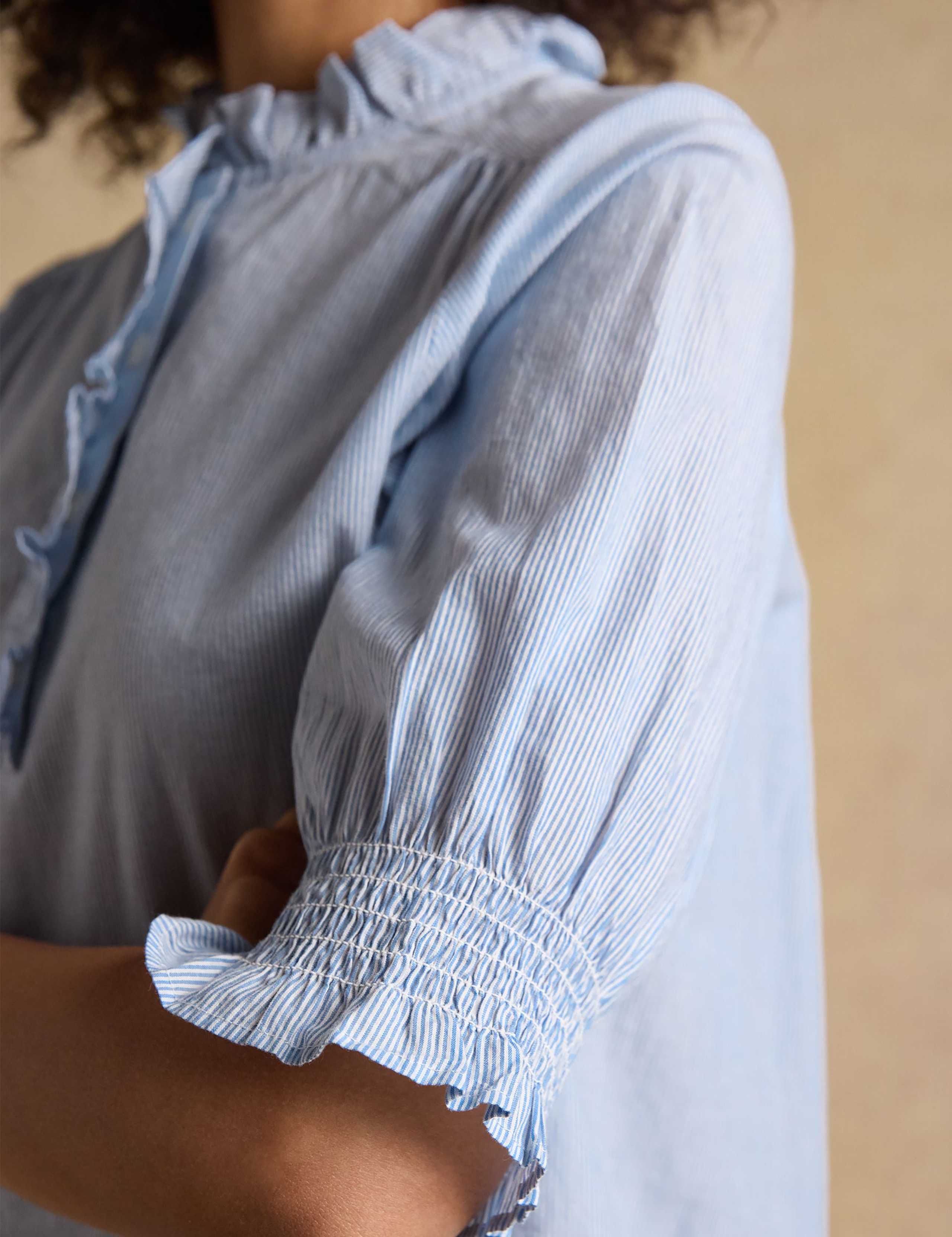 Pure Cotton Striped Frill Detail Blouse 6 of 6