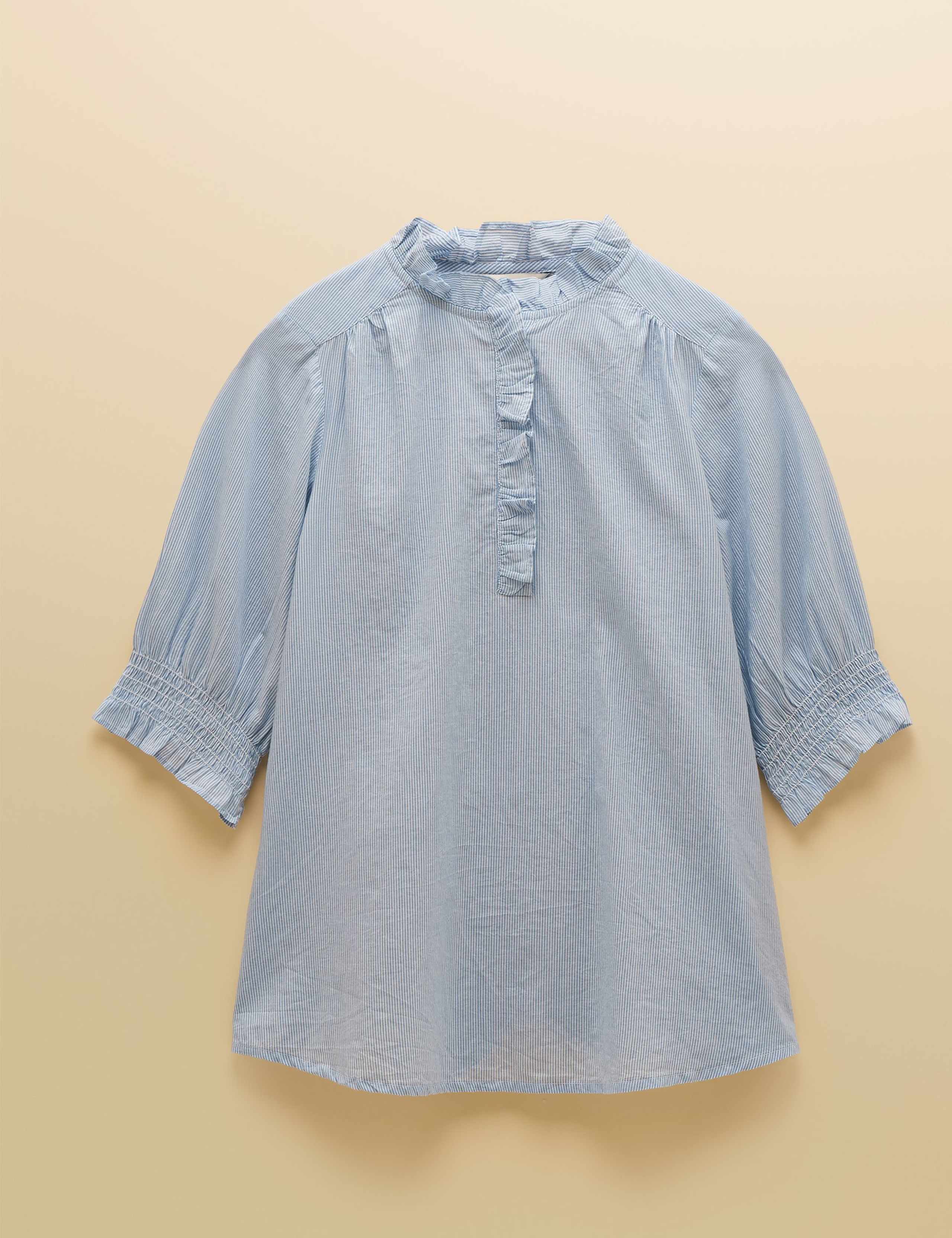 Pure Cotton Striped Frill Detail Blouse 2 of 6