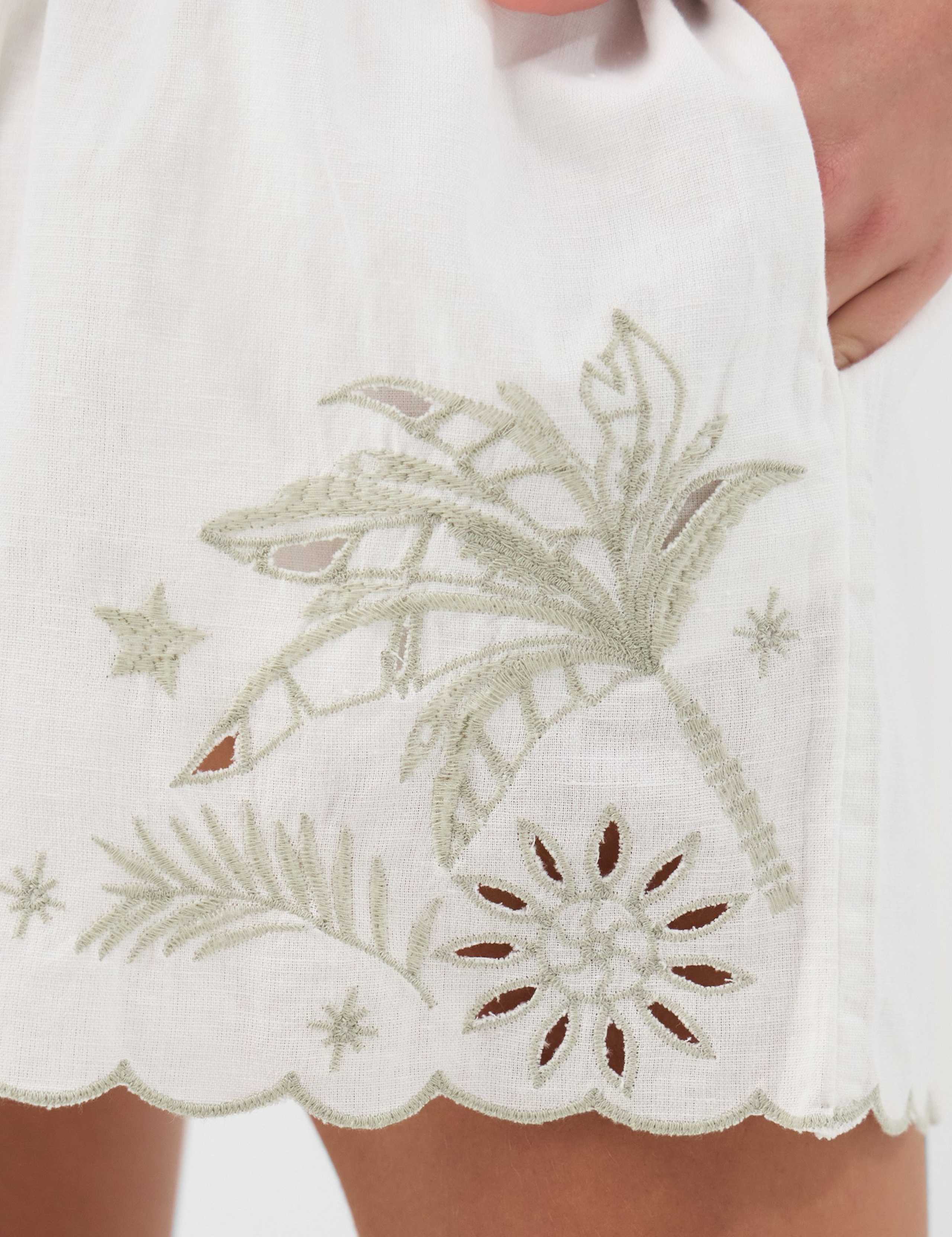 Cotton Rich Palm Embroidered Shorts with Linen 4 of 5