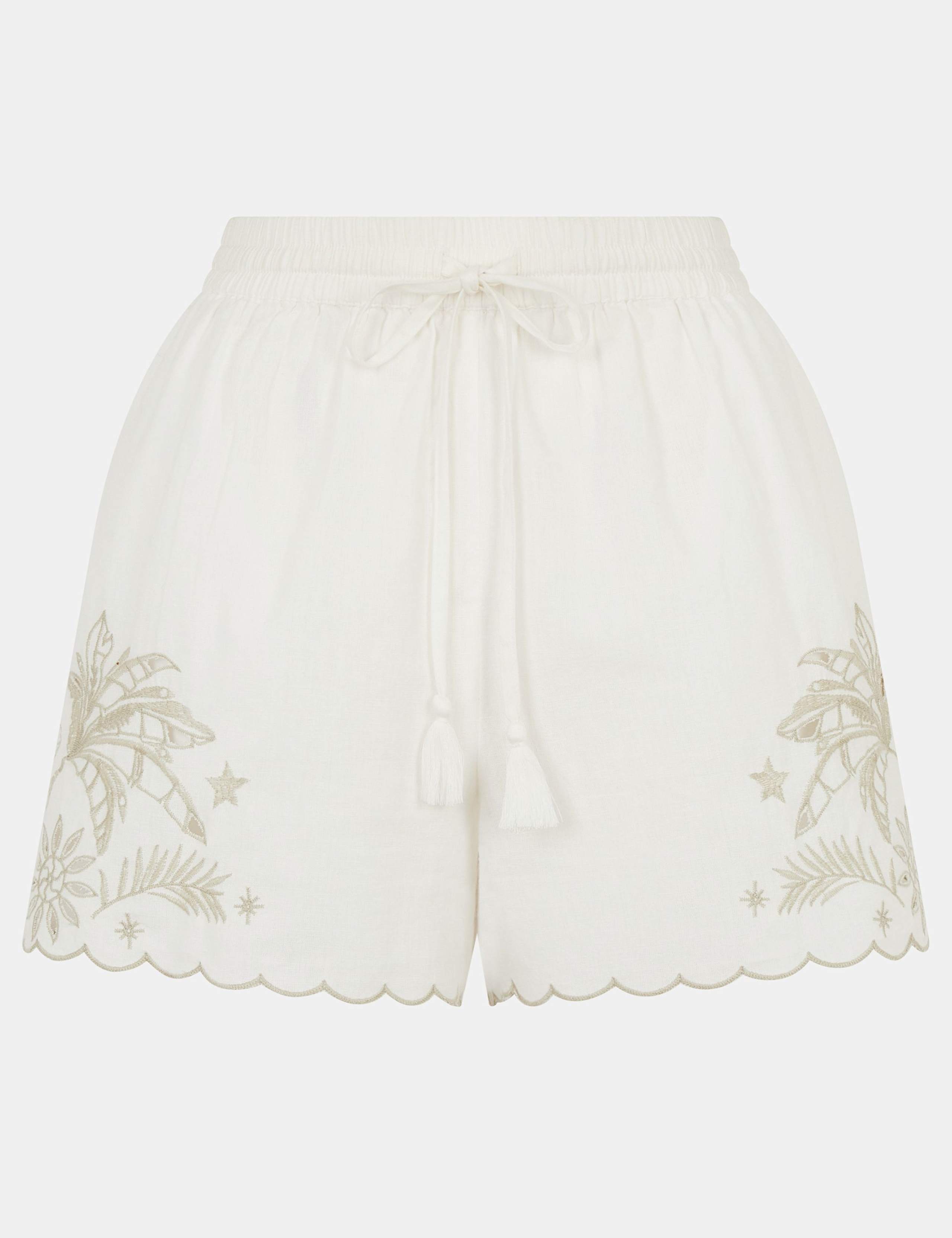 Cotton Rich Palm Embroidered Shorts with Linen 2 of 5