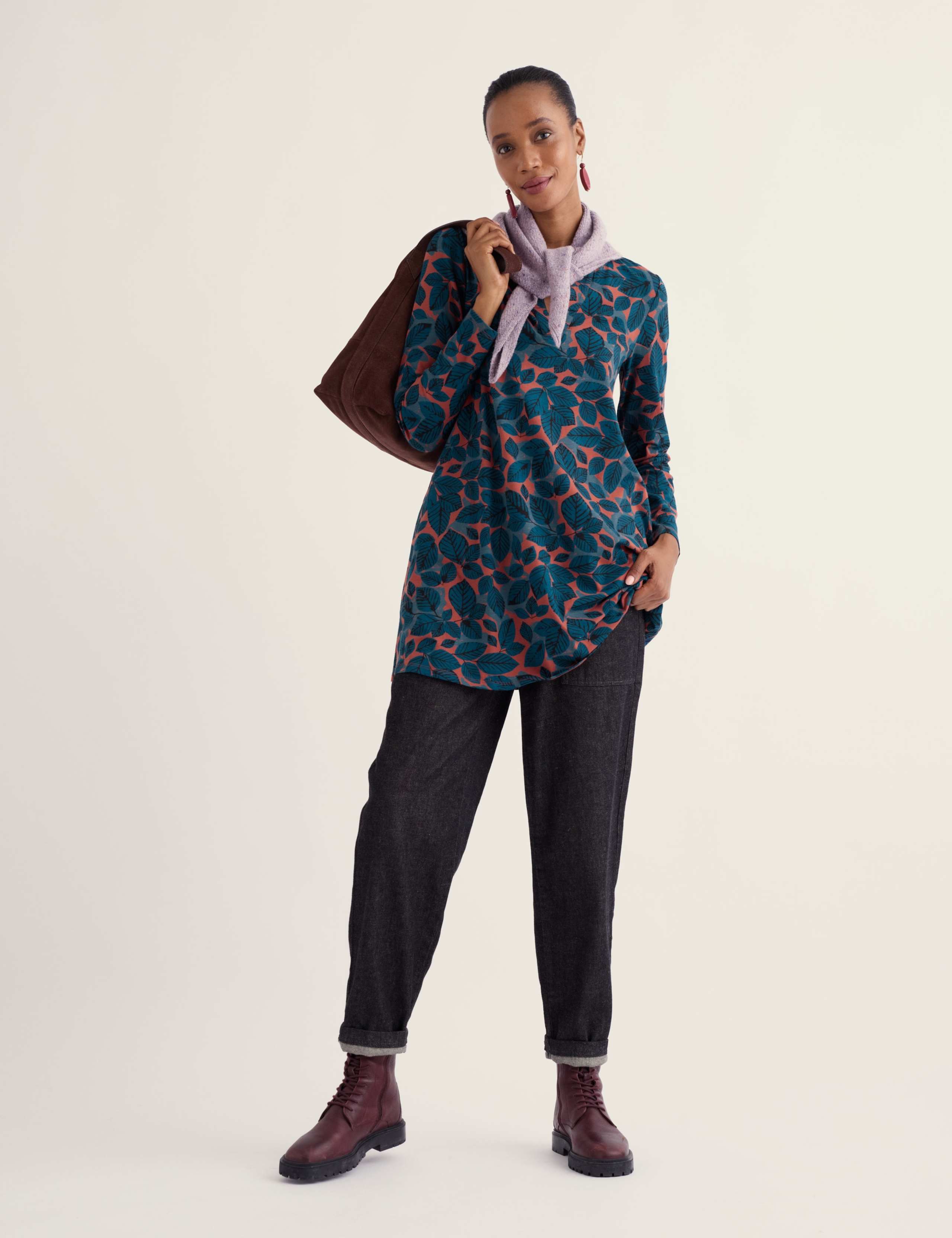 Printed Notch Neck Long Sleeve Relaxed Fit Tunic 1 of 5