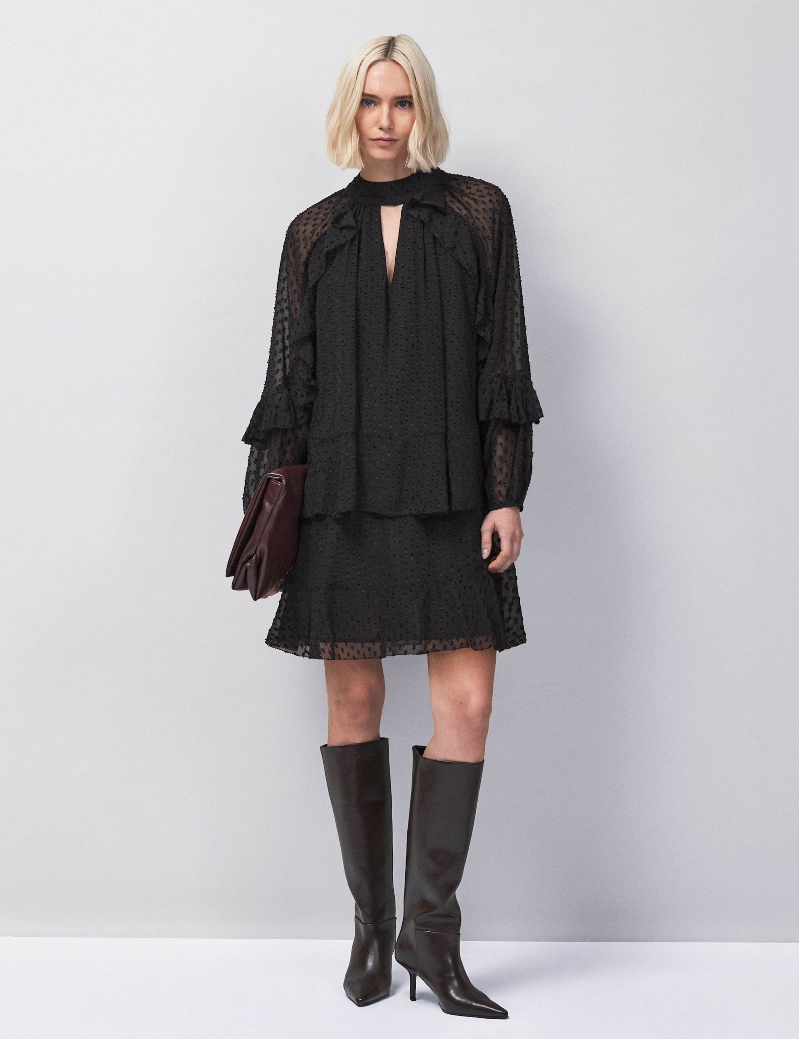 Dobby Ruffle Mini Smock Dress 2 of 5