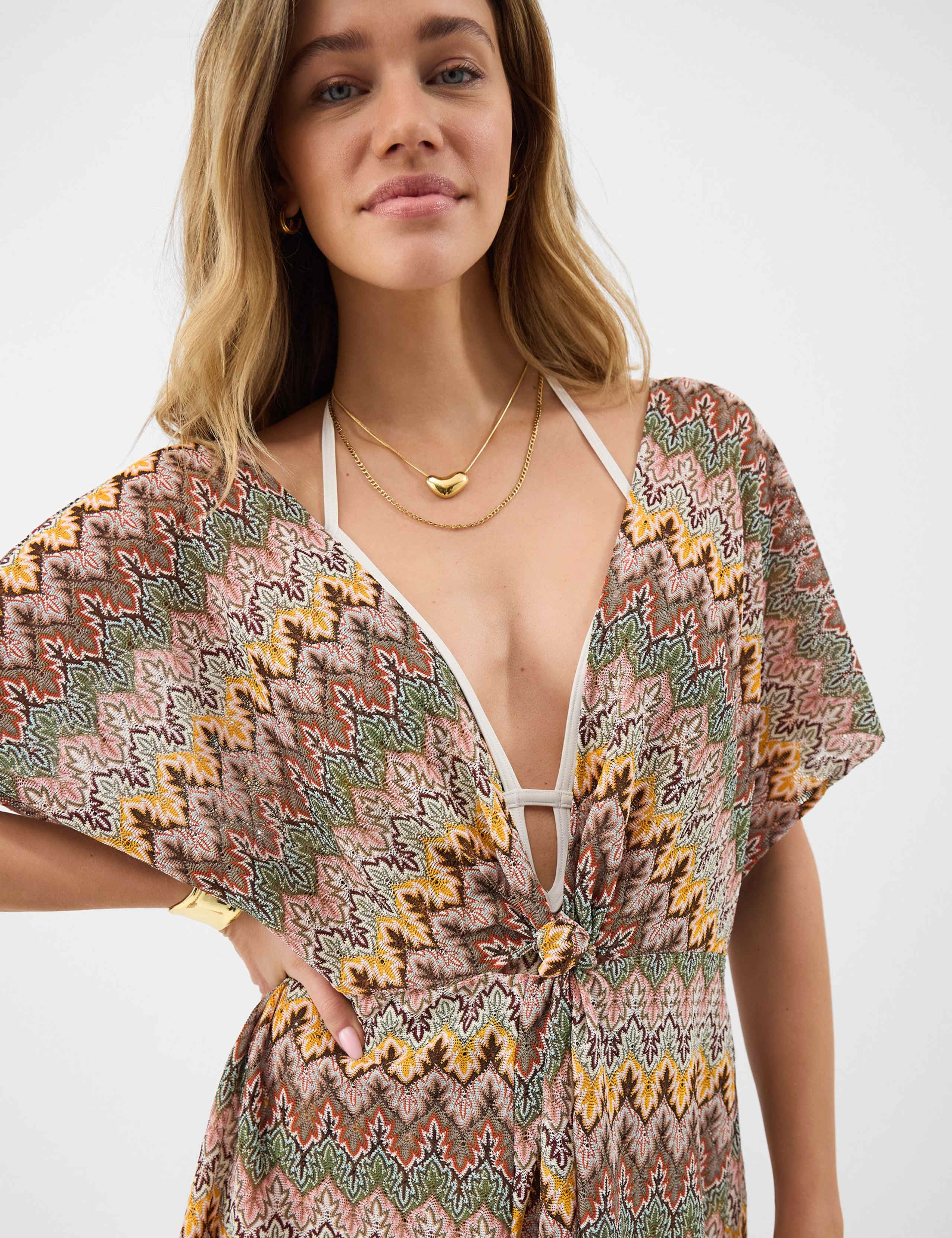 Printed V-Neck Mini Beach Cover Up Kaftan 4 of 5